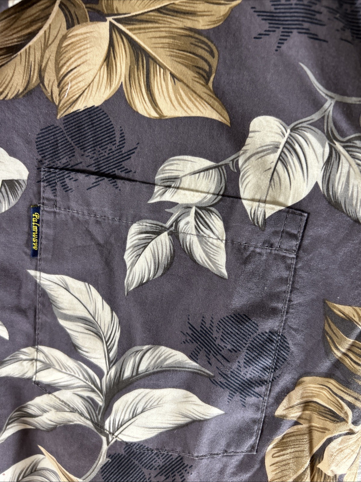 Palmwave Hawaiian/Aloha Shirt-Gray w/ Palms,Islands,& flowers Small Free Ship