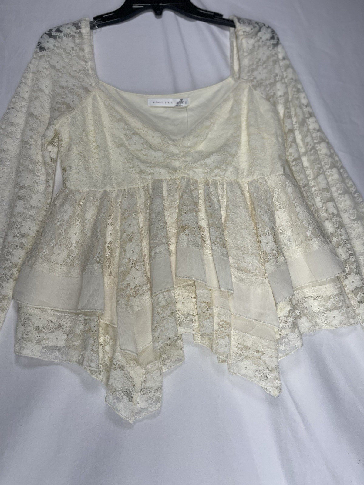 NWT Altar’d State Ivory Lillian Lace Babydoll Top Size L Boho Romantic Coquette