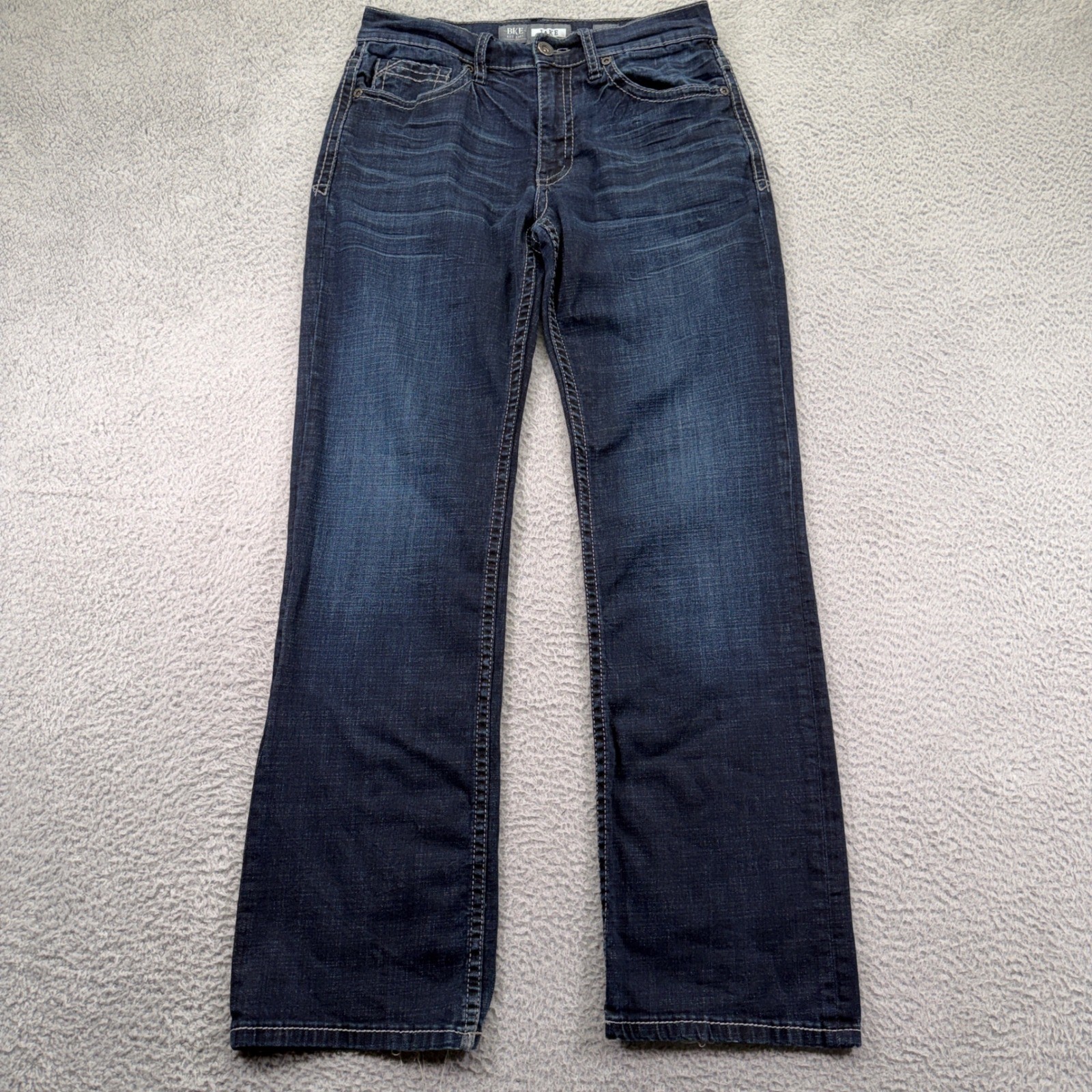 BKE Jake Jeans Mens 31×31 Blue Bootcut Straight Stretch Dark Wash Denim