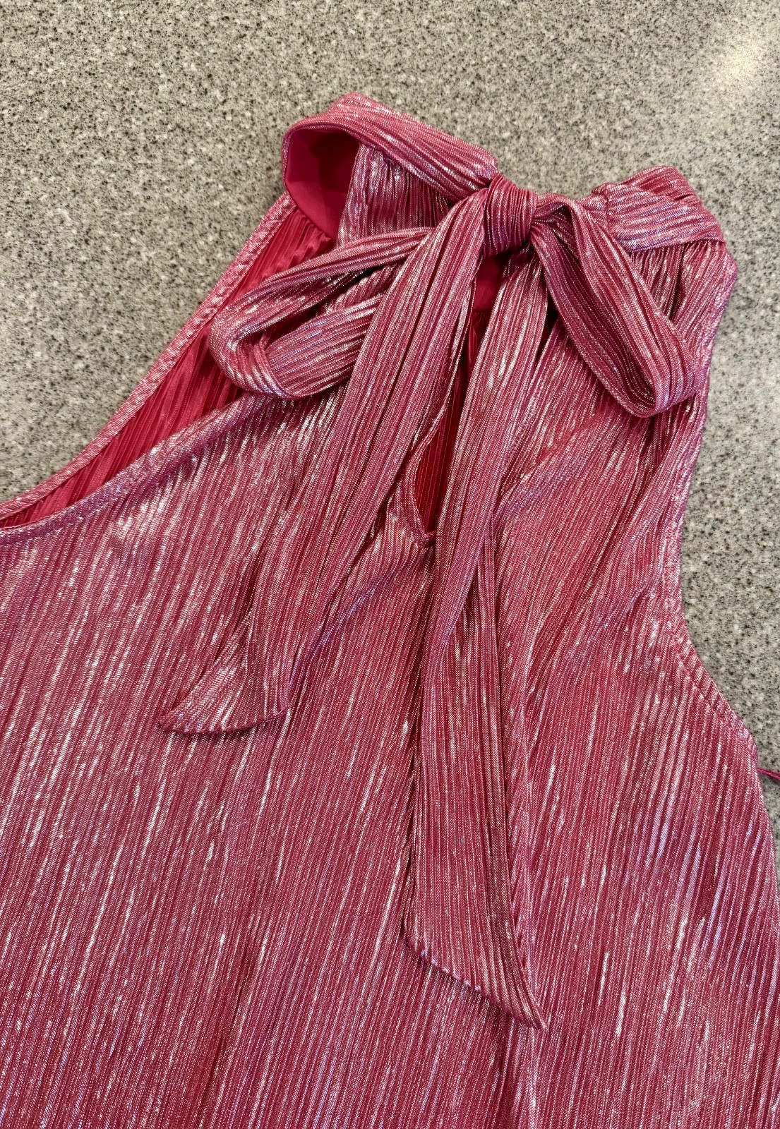 CECE Pink Metallic Pleated Halter Shimmer Party Date Nite Top with Back Bow Sz L
