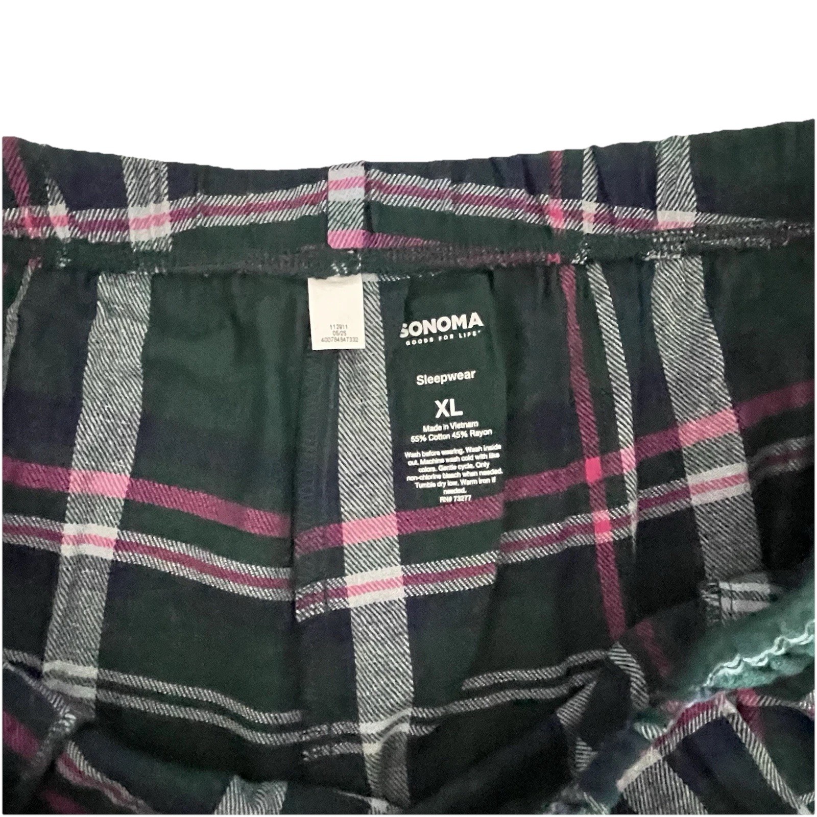 NWOT! Sonoma Women Size XL Pink Green Plaid Flannel Pajama Sleep Shorts Pockets
