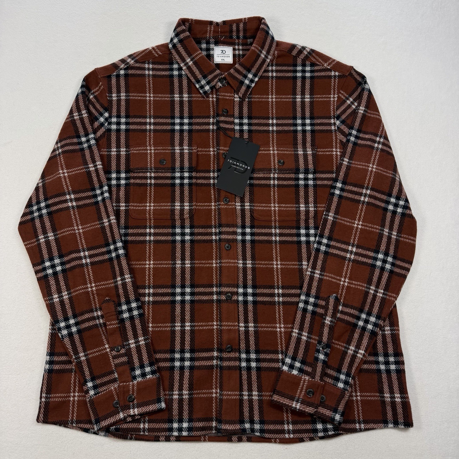 NWT 7 Diamonds Generation Soft Flannel Shirt Mens XXL Brown Plaid 4-Way Stretch