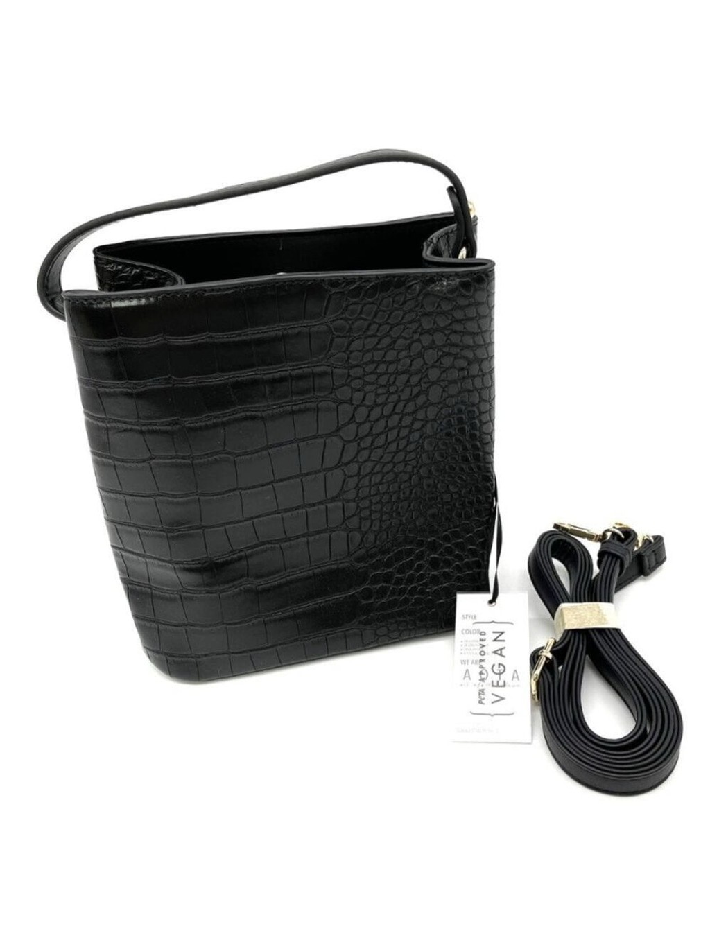 AOTA Elena black vegan leather handbag removable crossbody strap new with tag