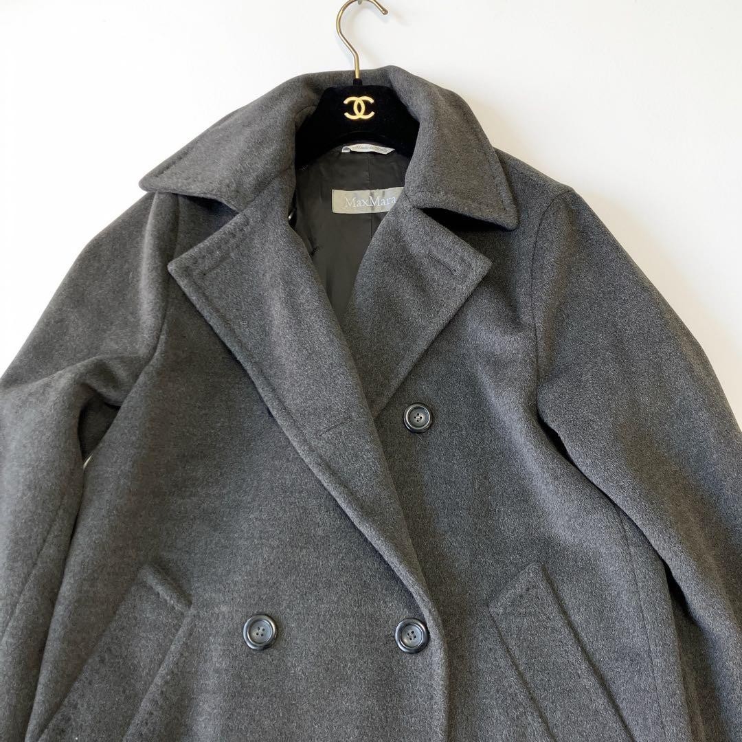 Max Mara MAREA Long Coat Dark Gray Virgin Wool Cashmere Womens Size 40 L Italy