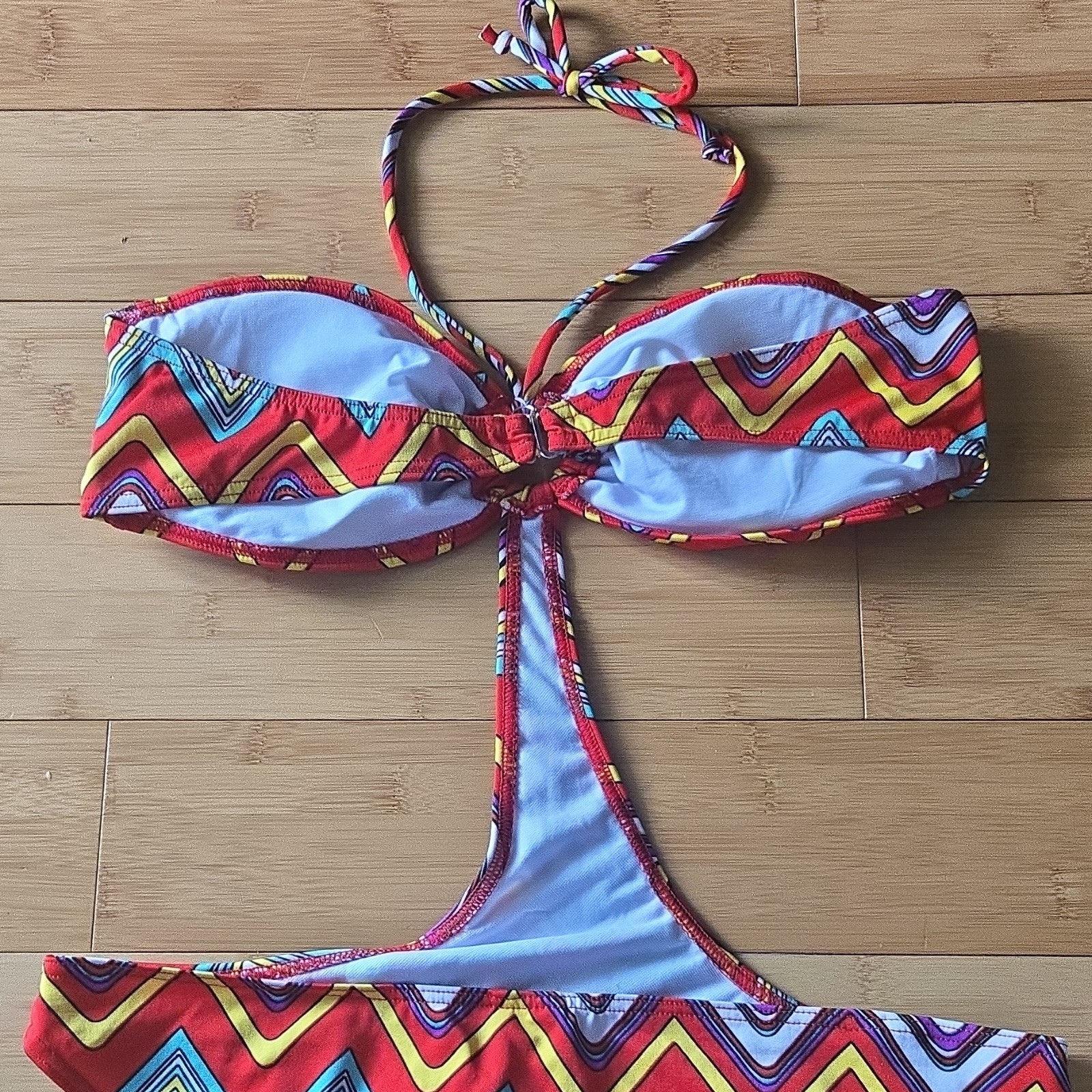Prestige Edge 2-Piece Bandeau Bikini Set Halter Multicolor Chevron, Women’s XL