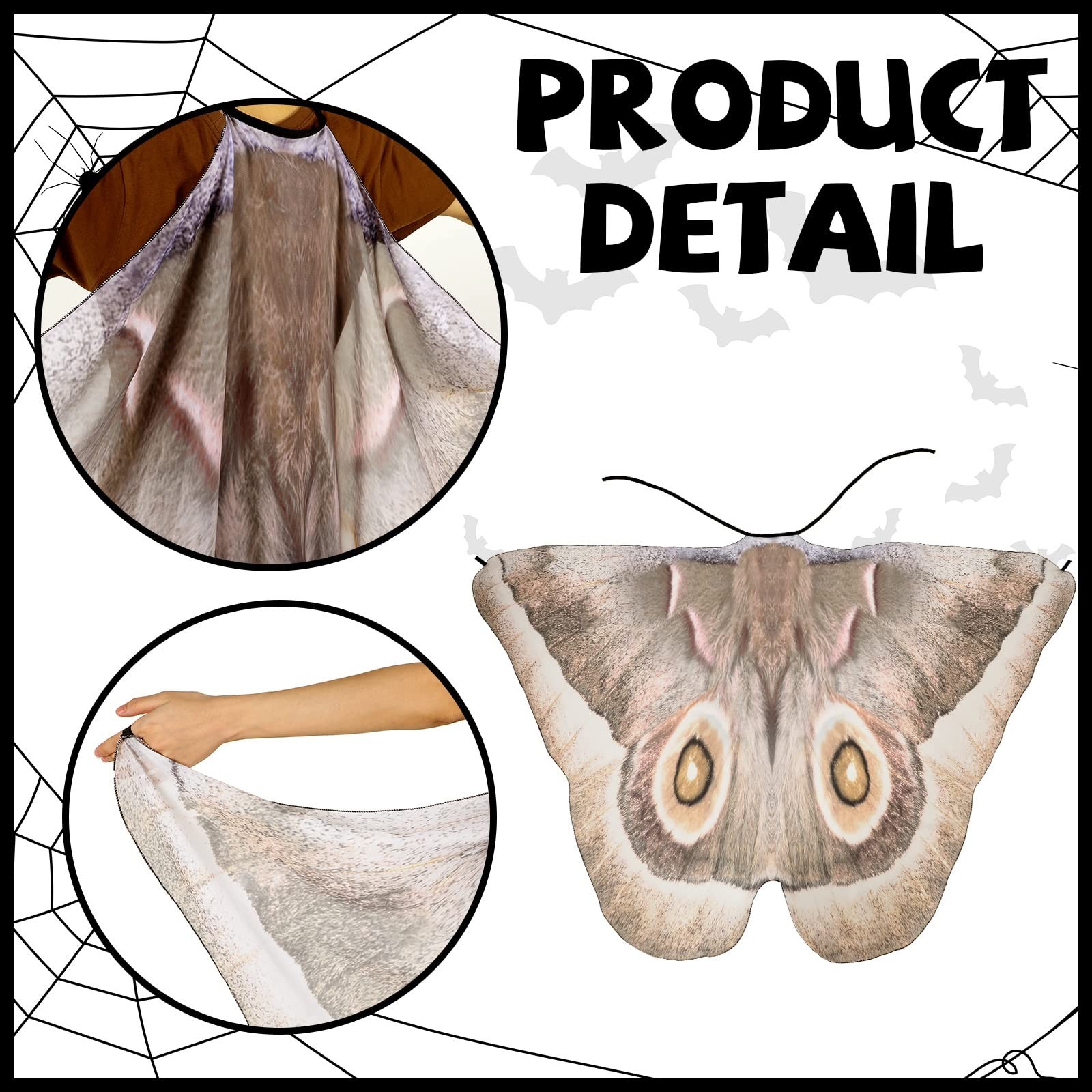 2 Pcs Halloween Moth Butterfly Wings Cape Costume with Feather Ant Headband