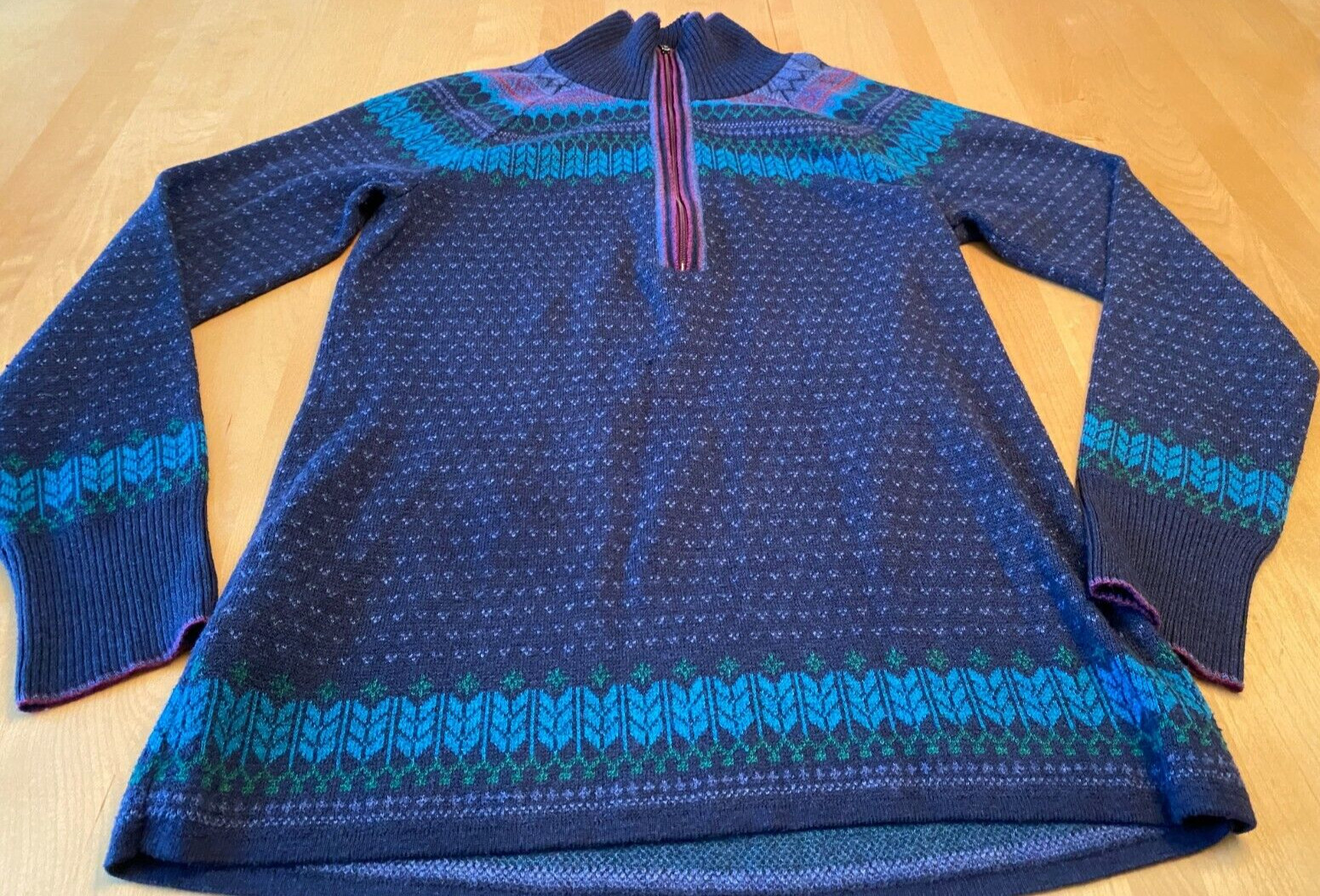 Eddie Bauer Sweater Women’s S Poly Rayon Blend Bird’s Eye Half Zip Fair Isle
