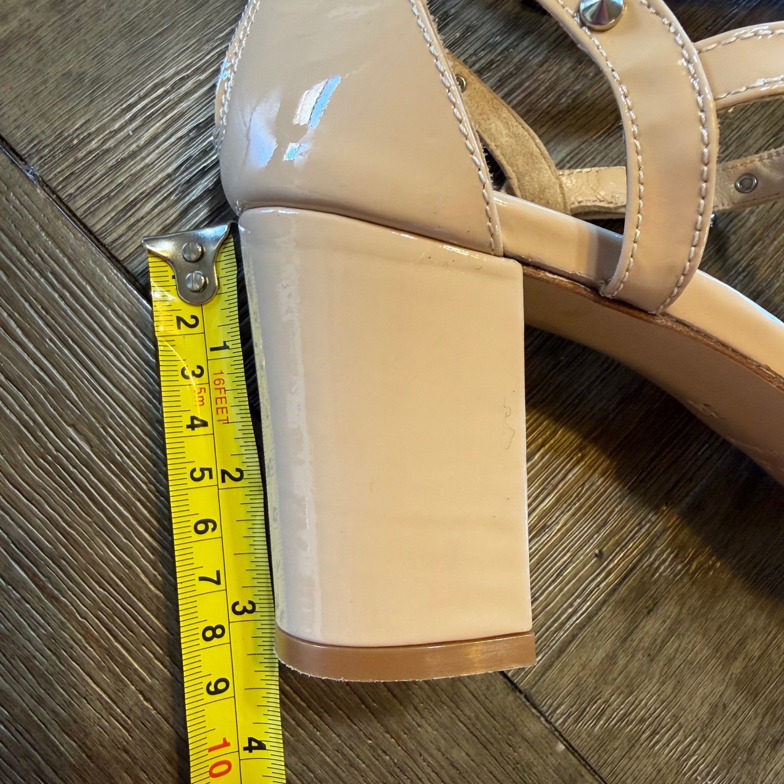 Napoleoni Italy Nude Patent Leather Studded Gladiator Block Heel Sandals EU 38