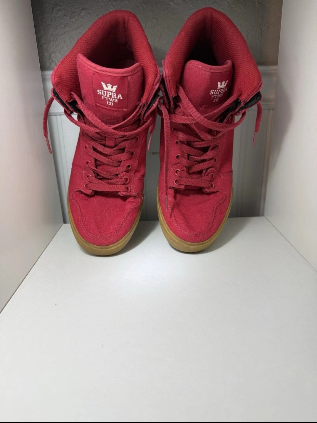 SUPRA S28274 Men’s Red High-Top Canvas Sneakers Lace-Up Size 10