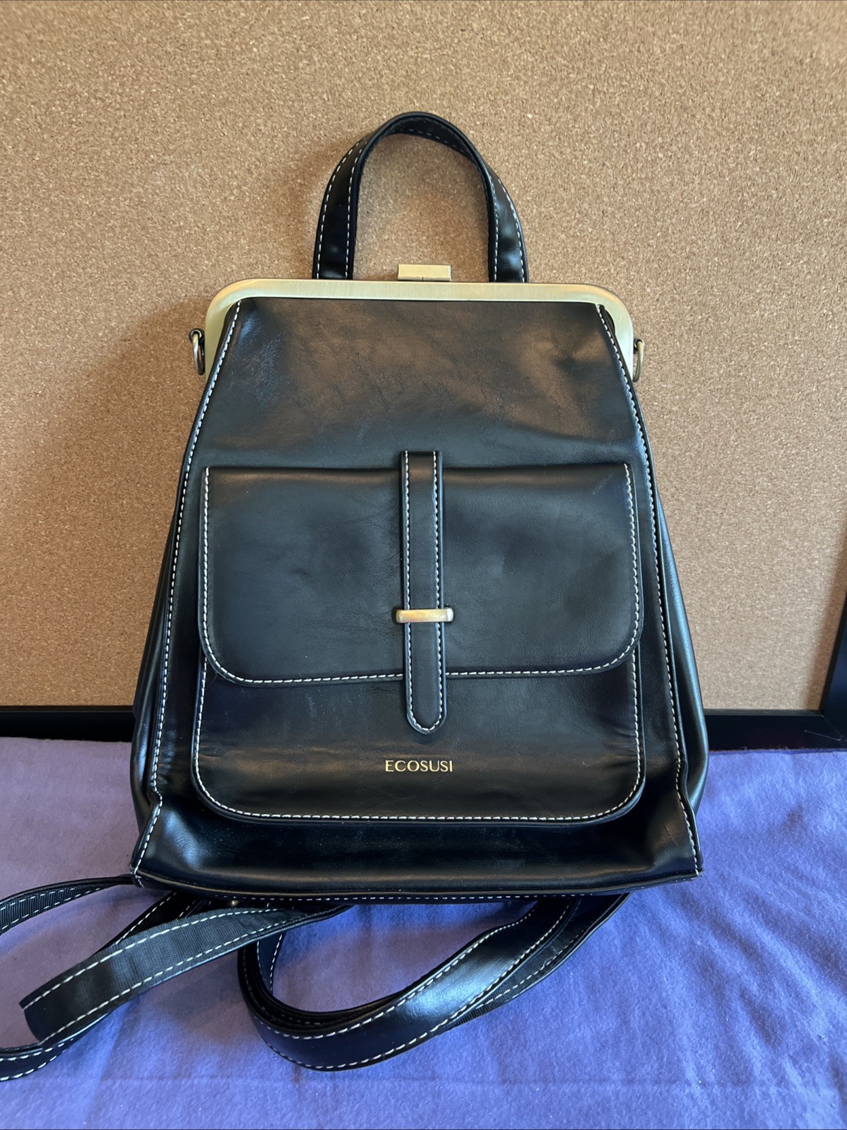 ECOSUSI Black Faux Leather Backpack Satchel Excellent Condition!