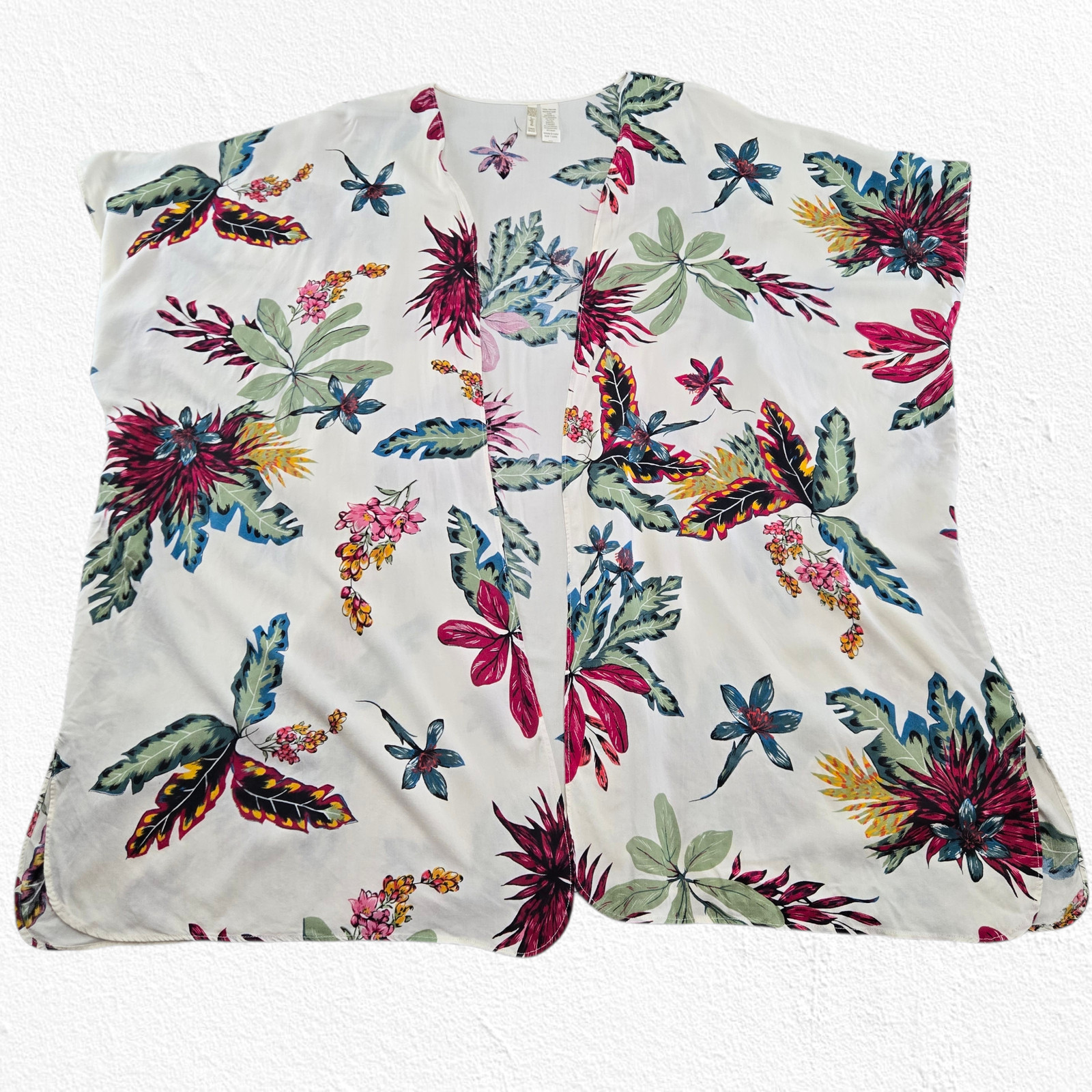 Japna Tropical Floral Kimono Cardigan Lightweight Open Front Boho One Size