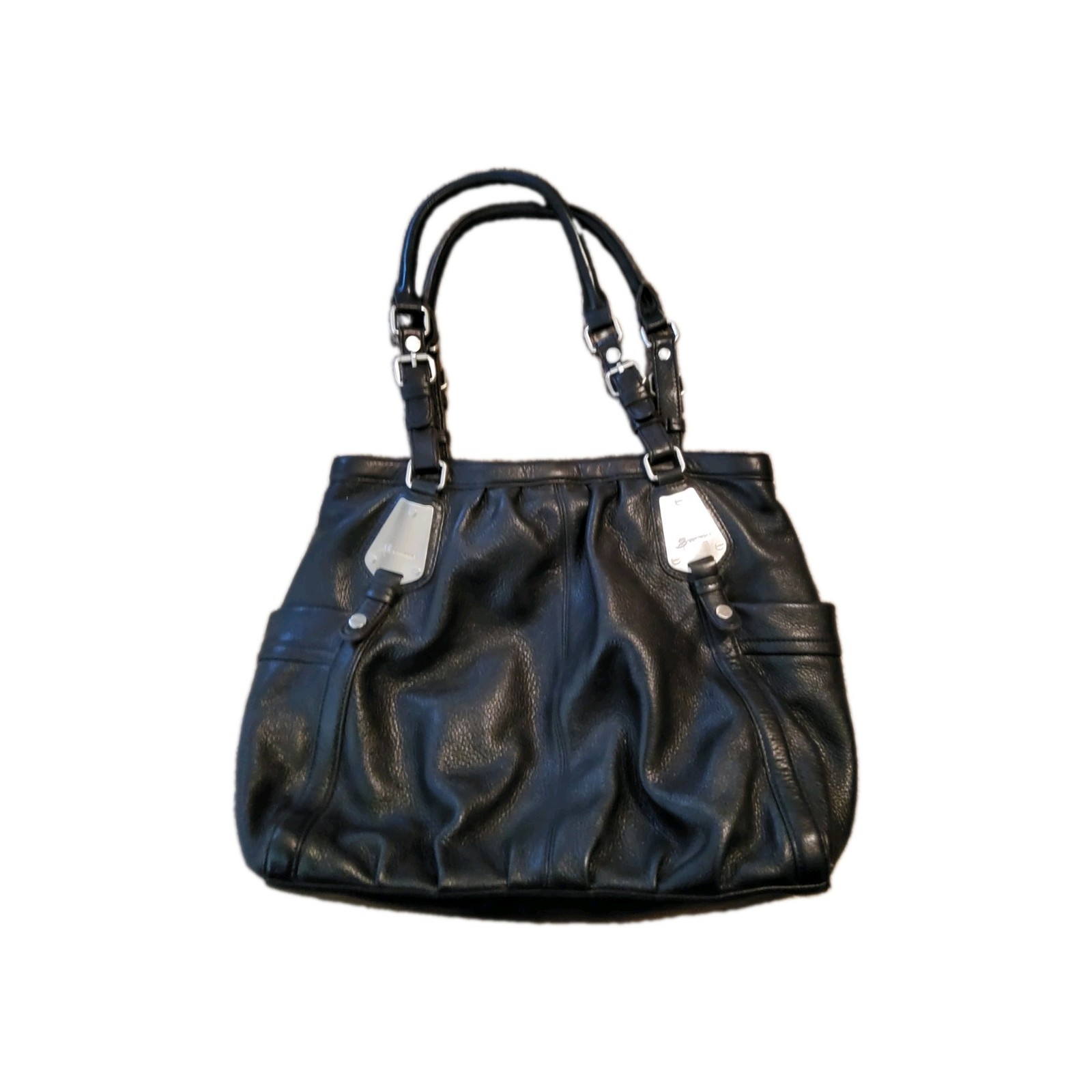 B. Makowsky Y2K Black Pebble Leather Hobo Bag, Divided, Leopard Print Lined EUC