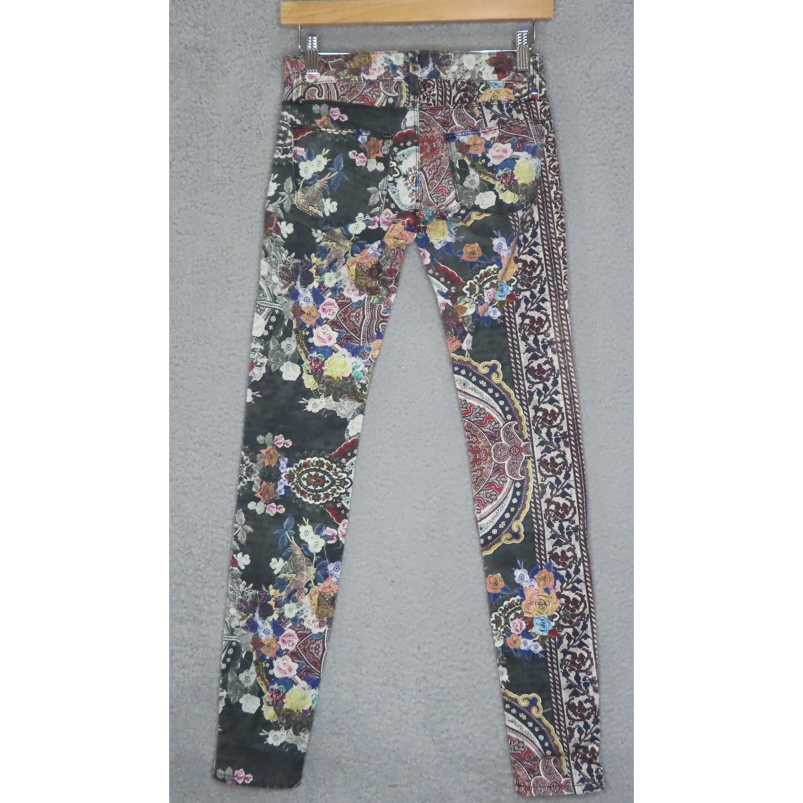 Etienne Marcel Floral Paisley Mixed Print Skinny Jeans Lux Boho Multi-Color 24
