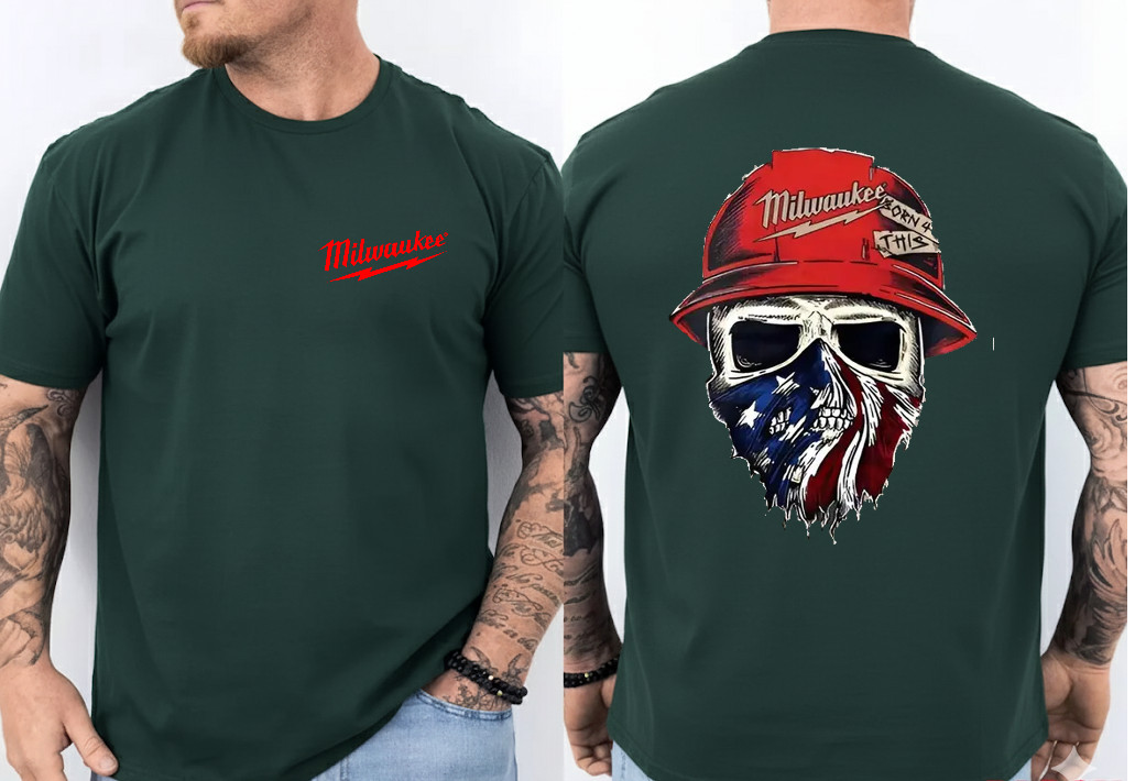 Milwaukee Tool Roughneck Skull America Flag T-Shirt, Unisex 2-Sided