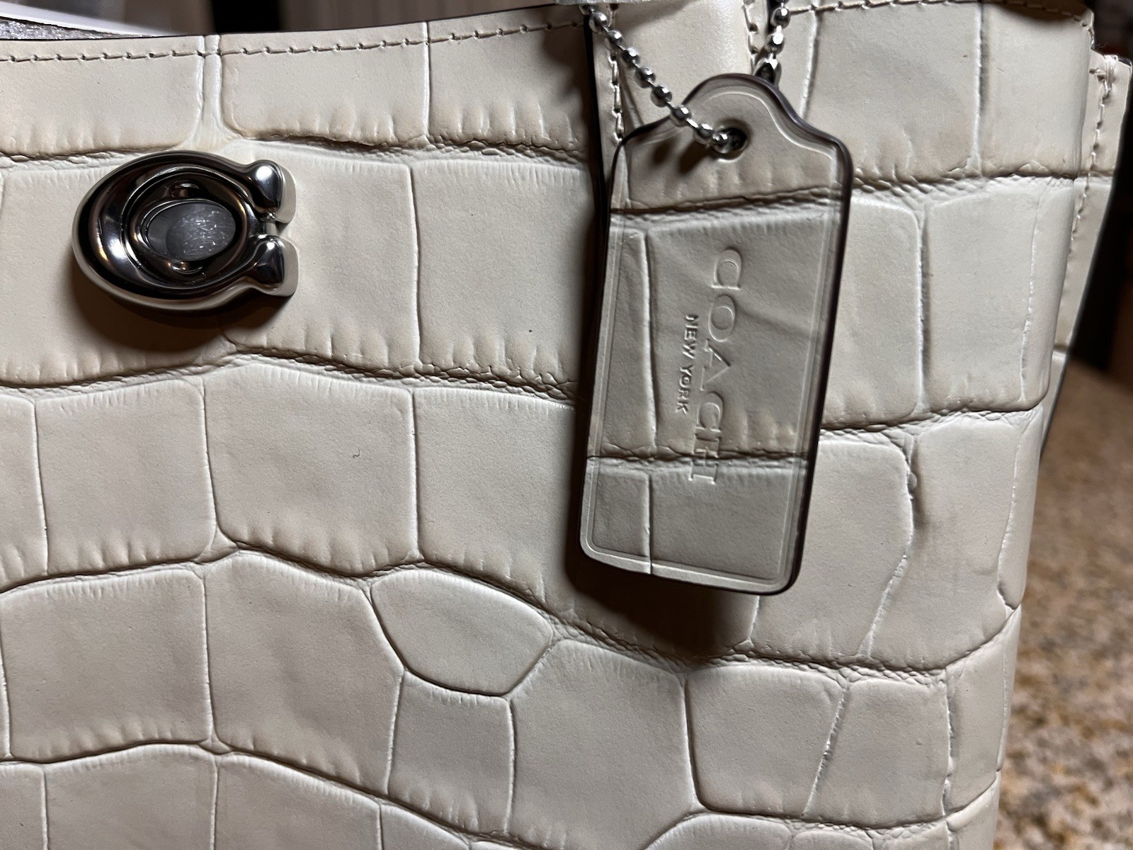 Coach Willow Tote 24 – Chalk, Embossed, Croc, Leather, NWT