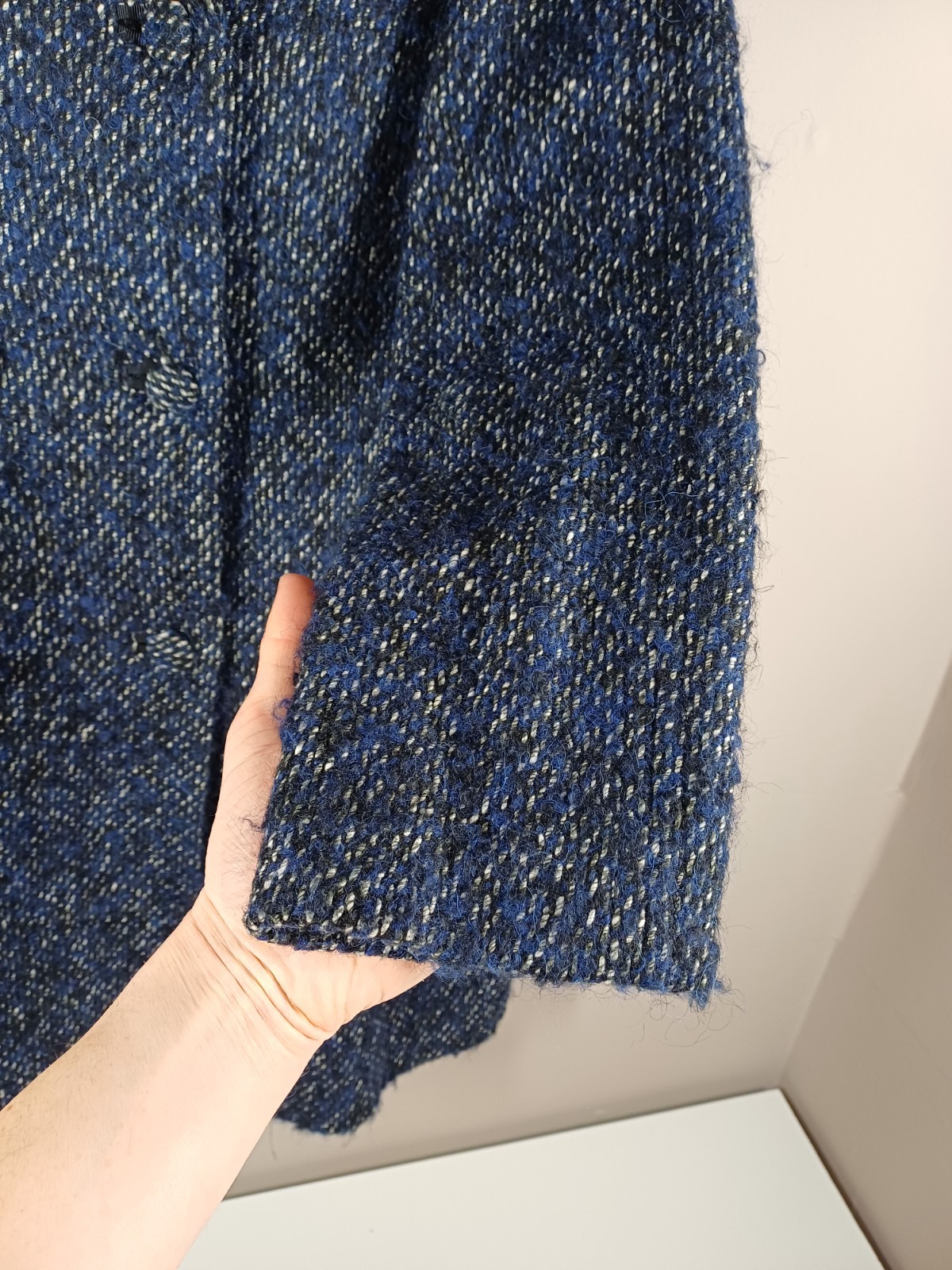 Jaeger Overcoat Womens Medium Navy Blue Virgin Wool Alpaca Blend Double Breasted