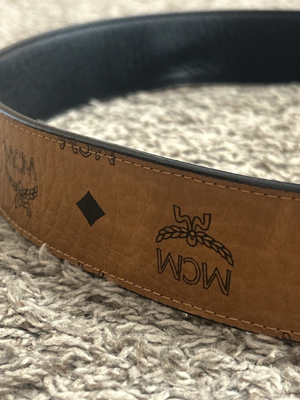 MCM Men’s Reversible Logo Belt Black/Brown Silver-Tone M Buckle 1.5″ *REAL*