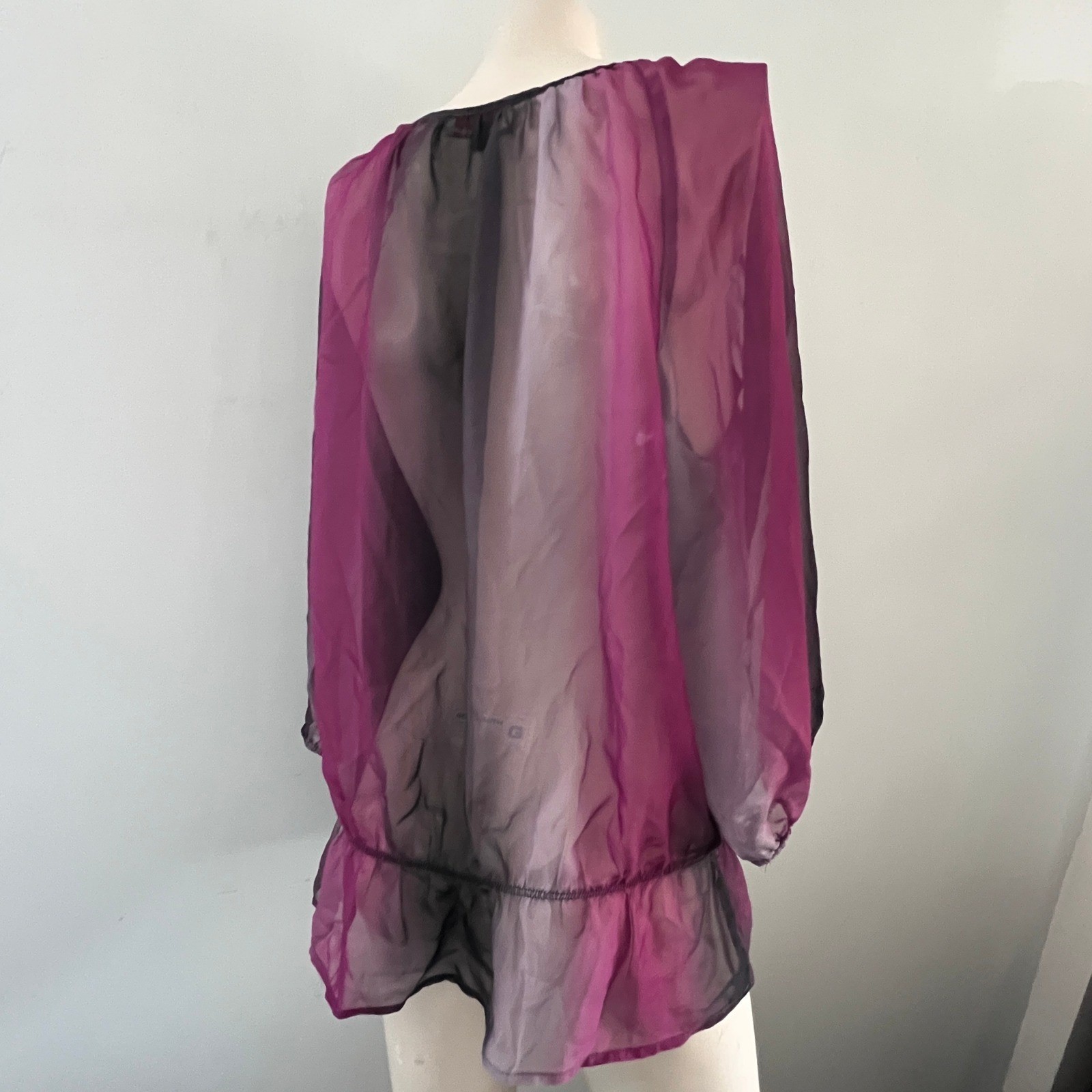 Unique Spectrum Sheer Ombre Blouse Pink Black Y2K Fairycore Long Sleeve X Boho