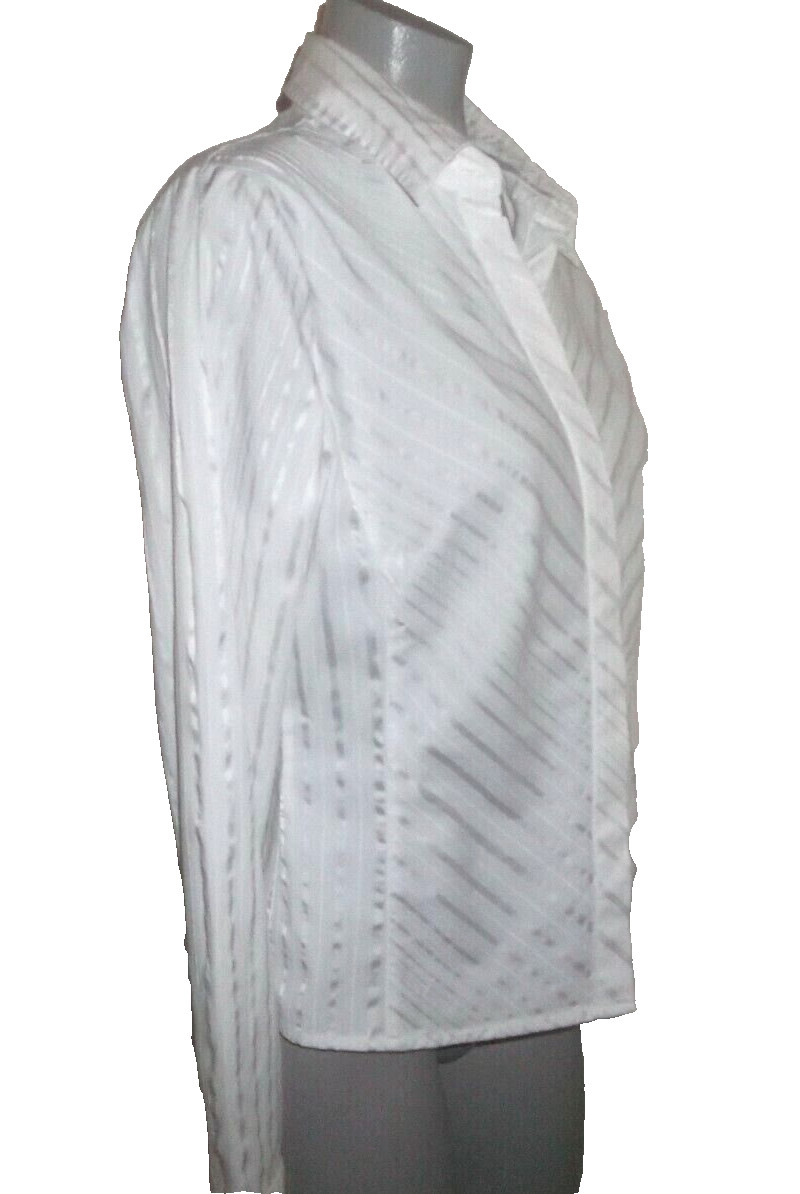 WORTHINGTON White Stripe Career Blouse Size 10, Long Slv Cotton/Poly/Spandex VGC