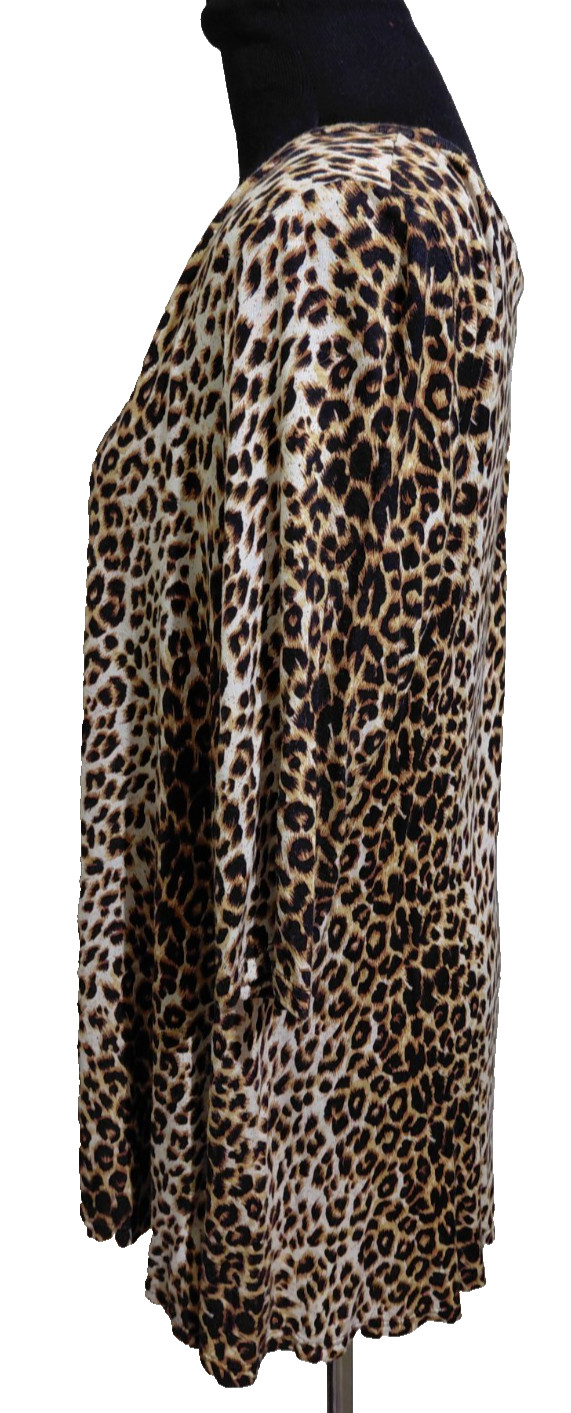 Blooms in the City Leopard Print Tunic Top Black Brown Short Sleeve V Neck Large