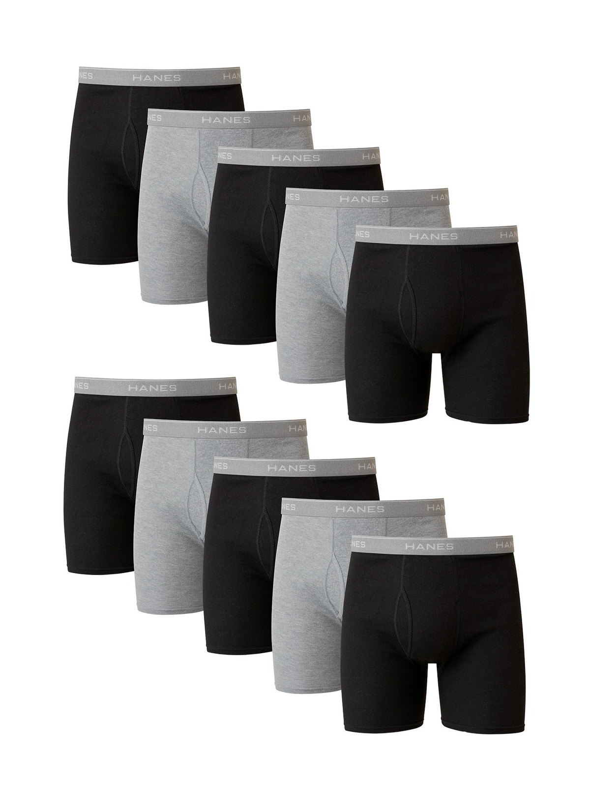 Men’S Super Value Pack Black/Grey Boxer Briefs, 10 Pack