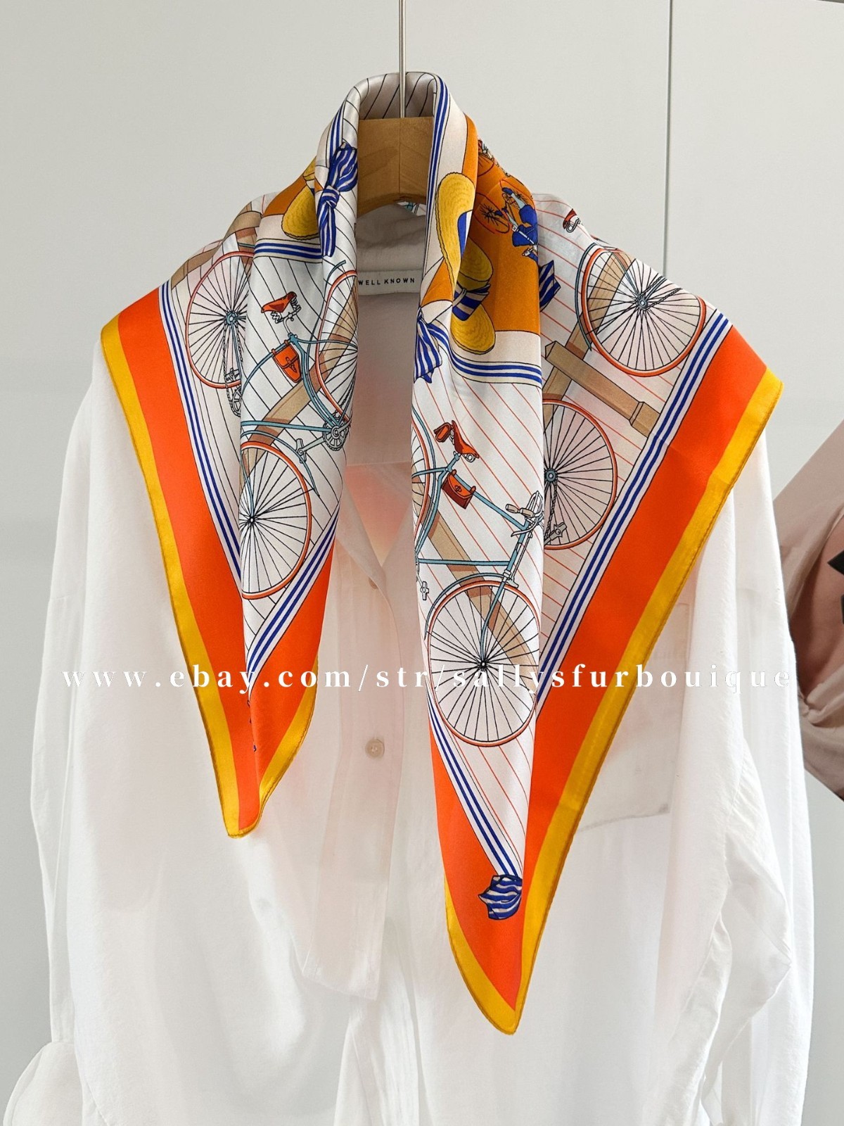 100% Satin Silk Bandanna Bicycle Print Necktie Collar Scarf 65cm Orange
