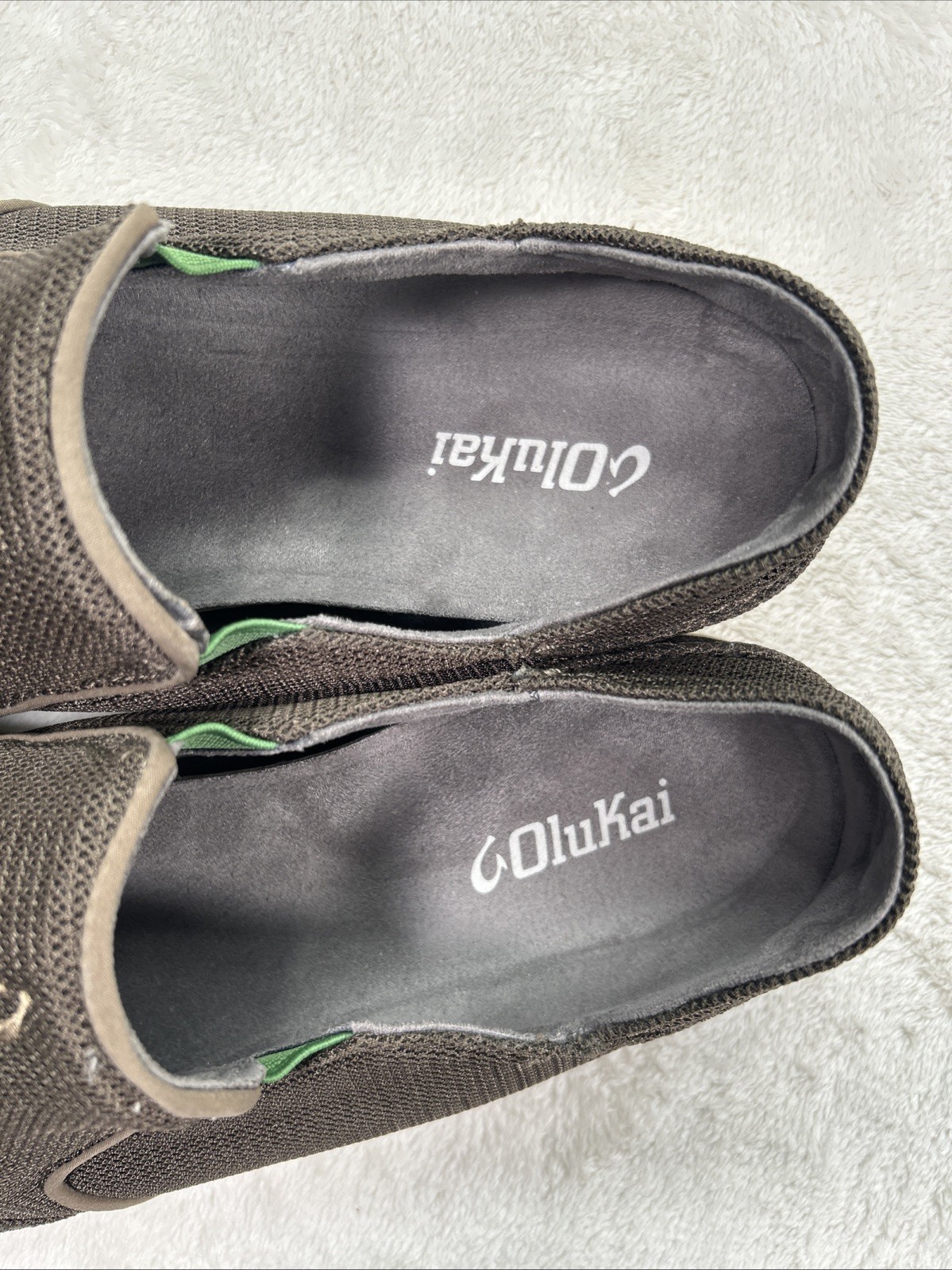 Olukai Mens Nohea Mesh Slip On Shoe Loafer Size 9 Brown Lime Green Drop Heel