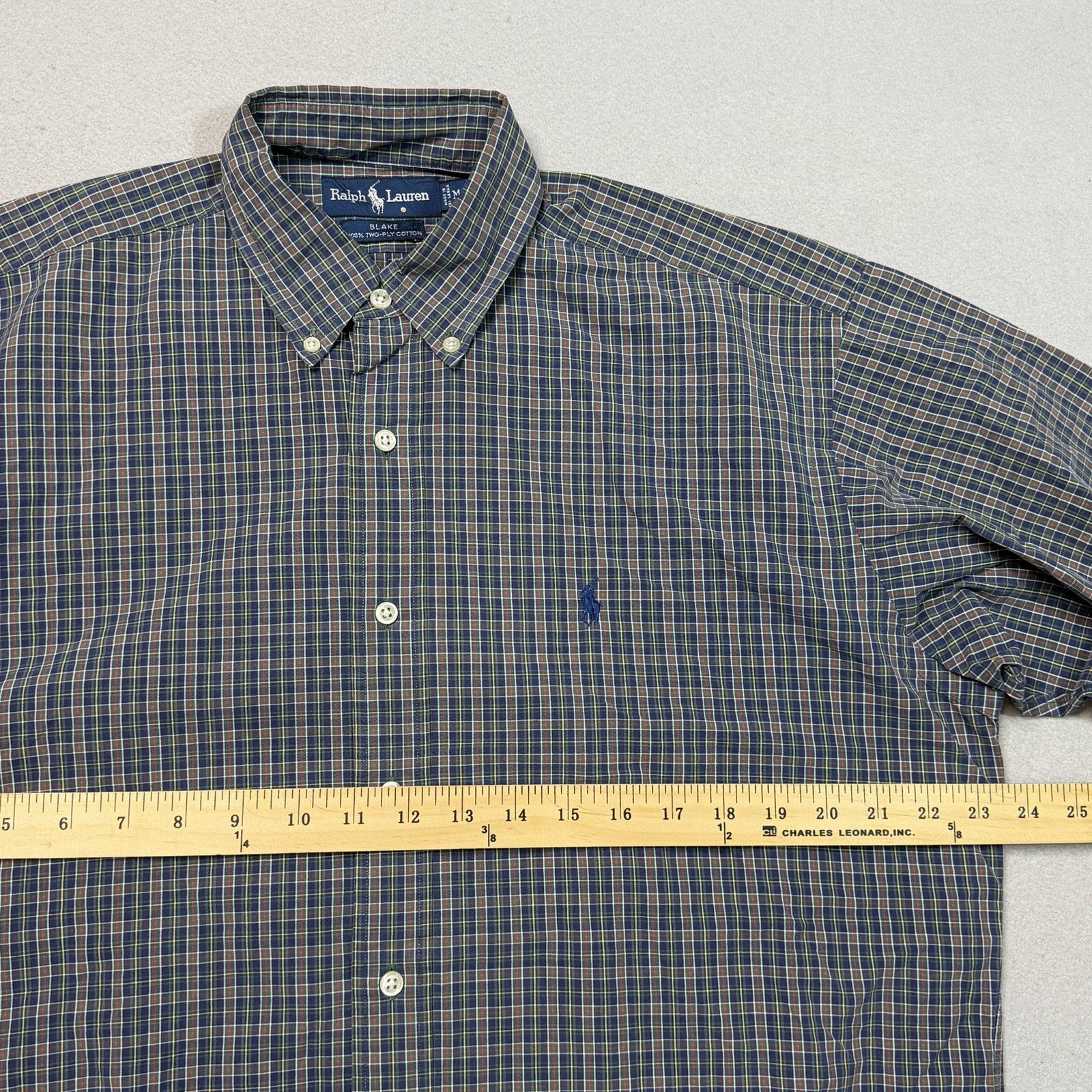 Ralph Lauren Men’s Slim Fit Button Down Plaid Checkered Shirt Grey M Medium