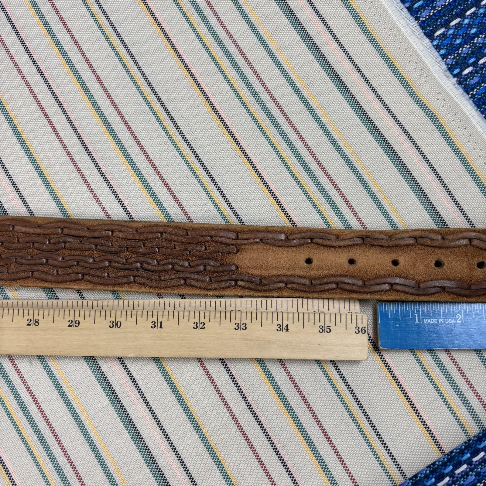 Western Leather Belt Mens 32 Brown Italian Braided B Initial Silver Oval Buckle