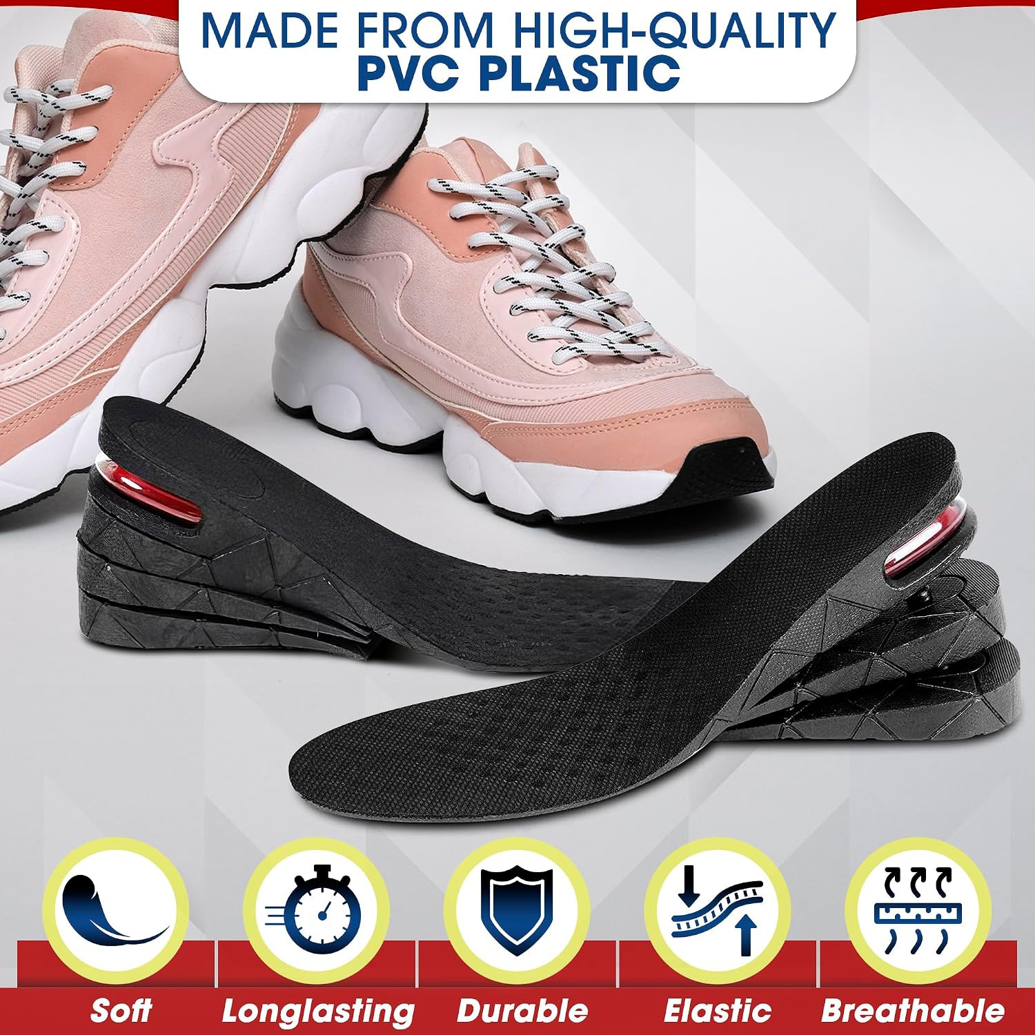 4-Layer Height Increase Insoles for Men & Women, 1.2-3.54 in (3-9 cm) | Adjustab