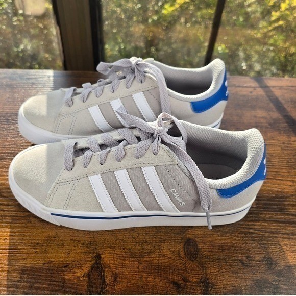 Adidas Campus Vulc Grey Suede White Three Stripes Royal Blue Sneakers