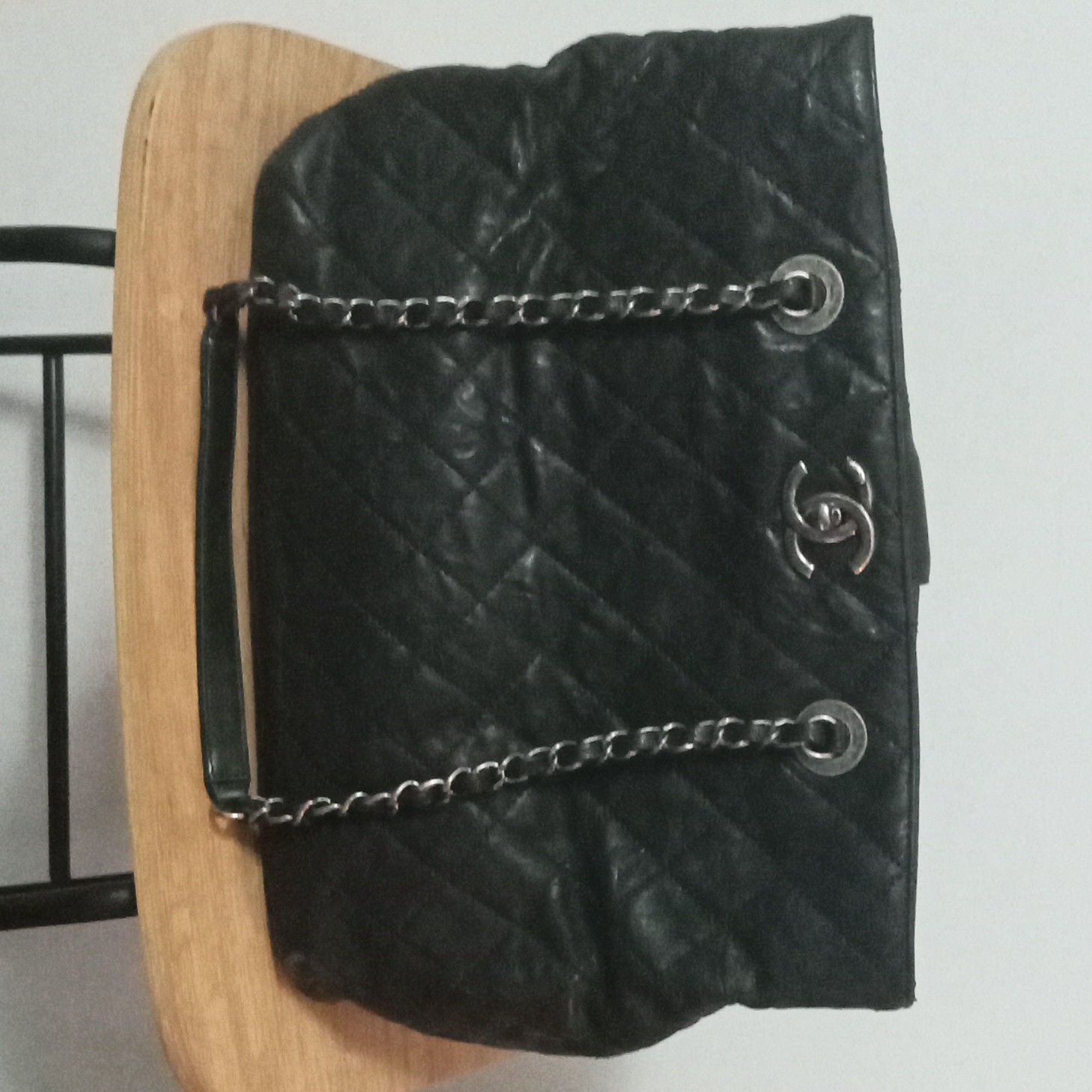 CHANEL Black Quilted Leather Shoulder Bag, Silver Chain Strap, Turn Lock