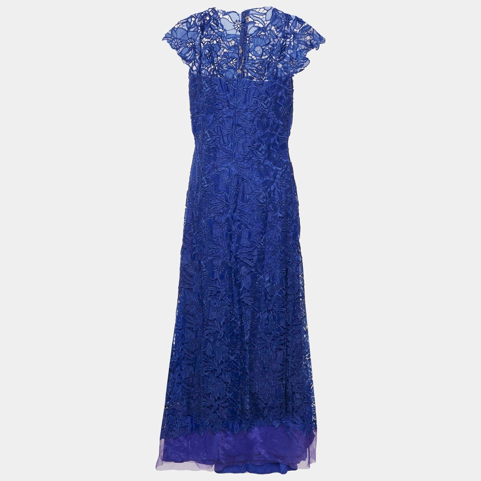 Tadashi Shoji Royal Blue Lace Cap Sleeve Evening Gown