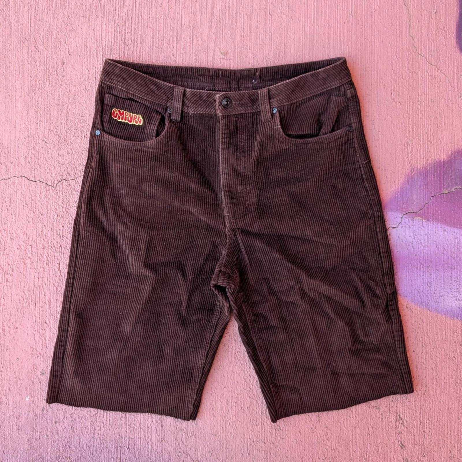 Empyre Relax Brown Corduroy Shorts Mens 32 Baggy Skate Y2K Graffiti Logo Cargo