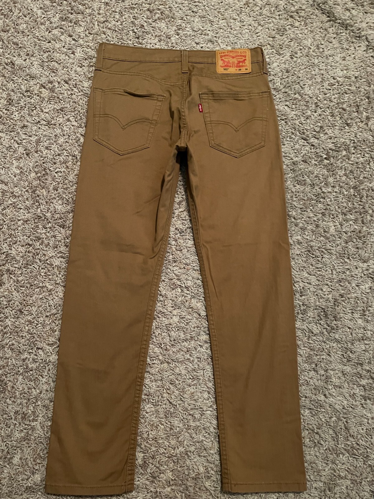 EUC Levi’s 502 PANTS Regular Tapered TAN Mens tag=29×30 (MEASURED 30×28) (9173)