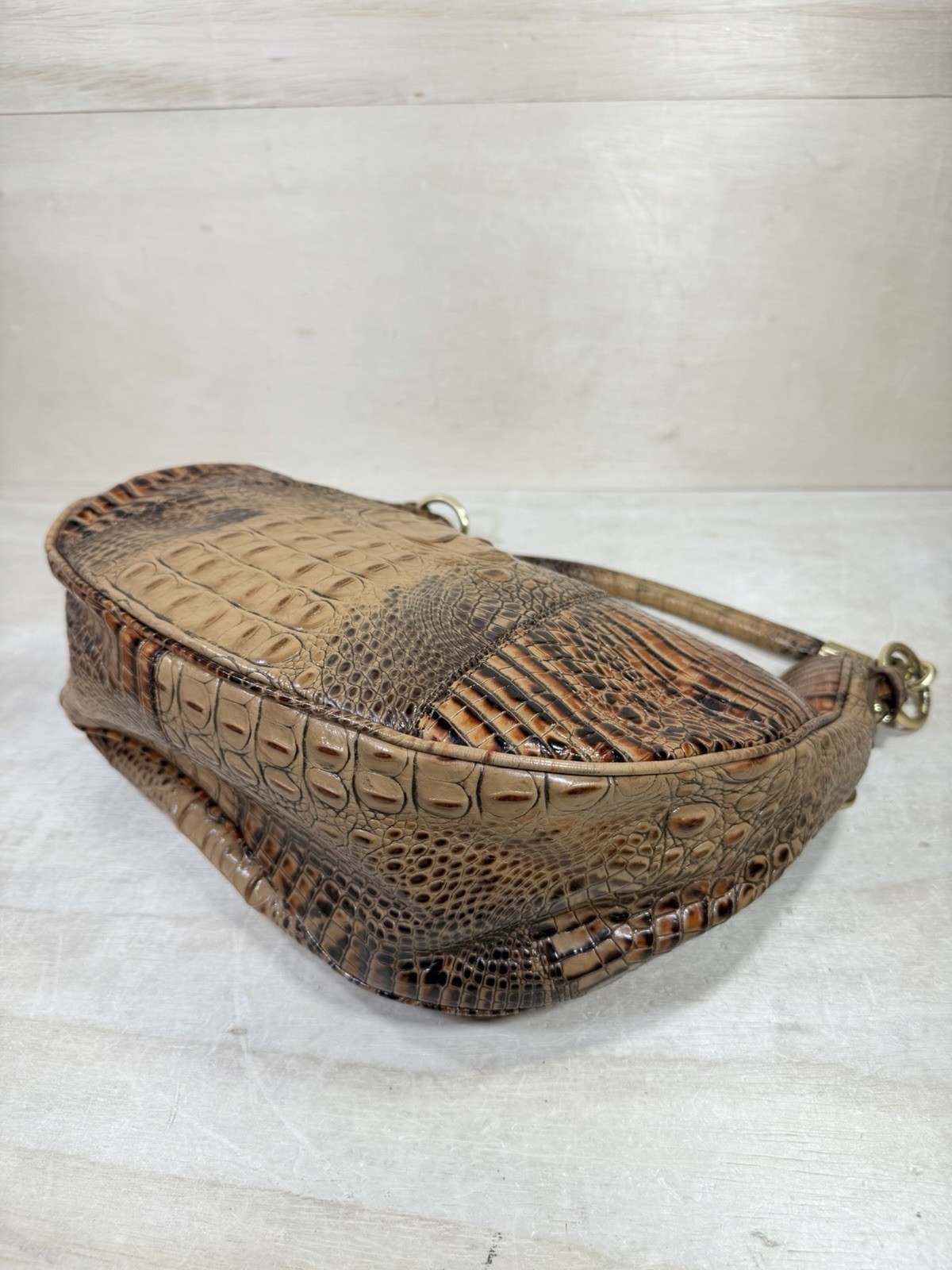 Brahmin Carmela Melbourne Tan Croc Embossed Hobo Shoulder Handbag Luxury