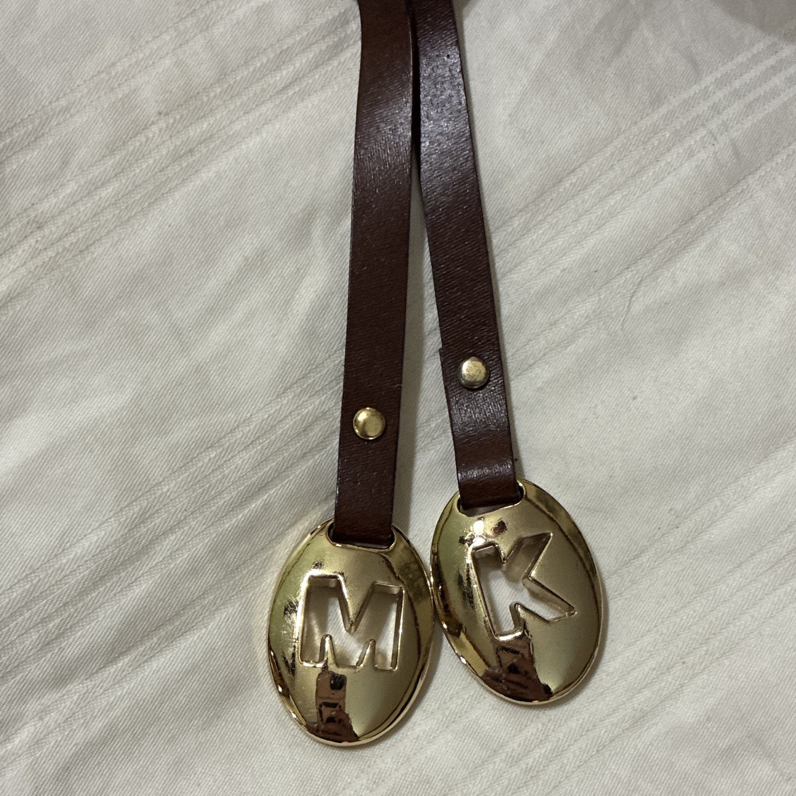 Michael Kors Women’s Brown Braided Belt Gold-Tone Buckle Logo Accent Size M