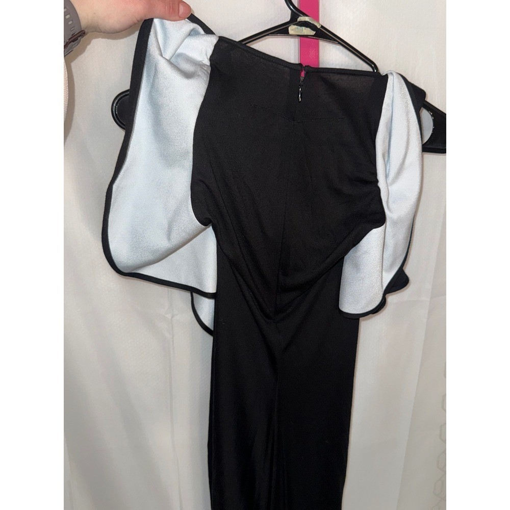 GIVENCHY Black White Ruffle Jersey Sheath Midi Dress Size 38