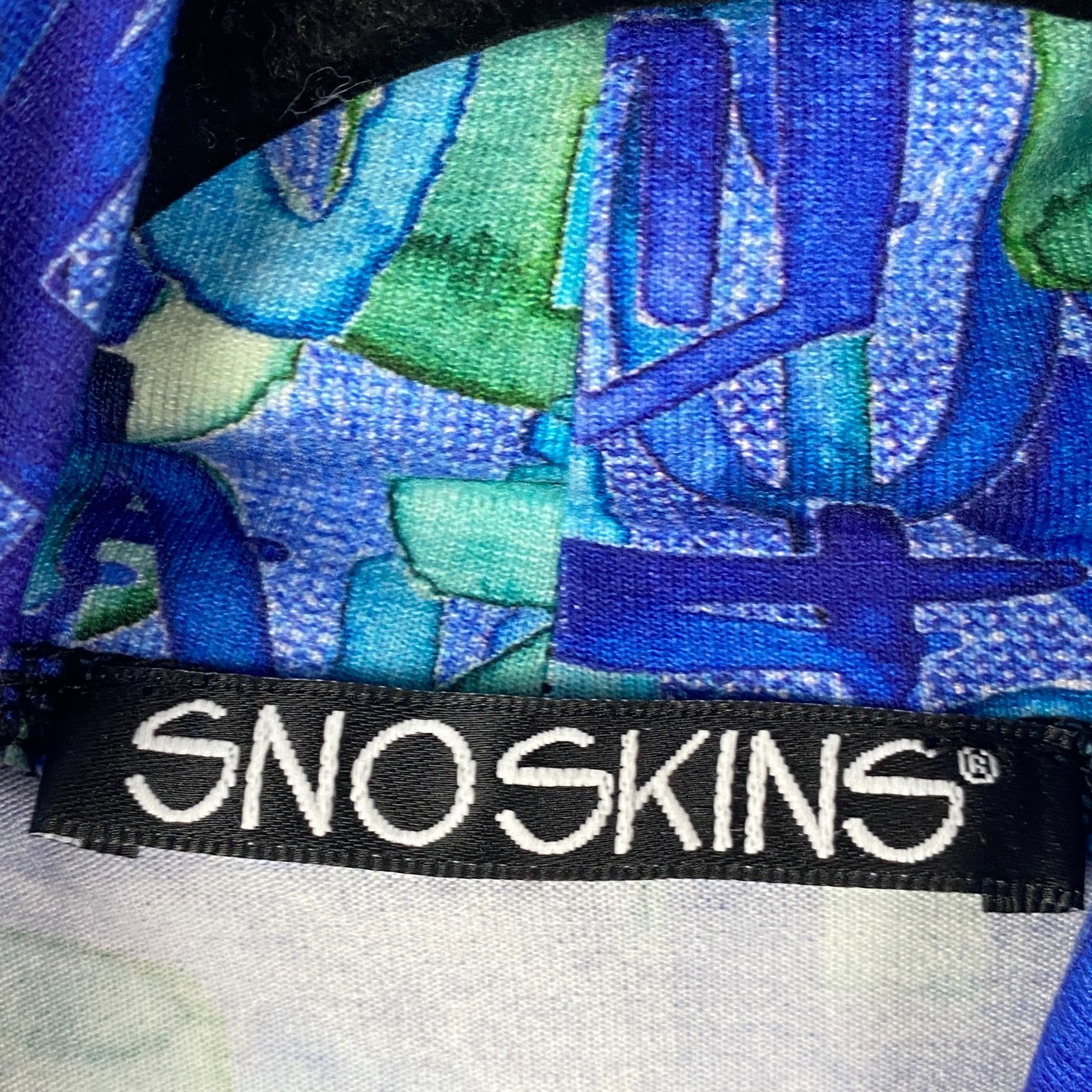 Snoskins Turtleneck Base Layer Top Womens Large Blue Hieroglyphics Stretch