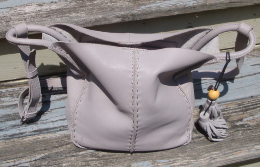 THE SAK Los Feliz Embossed Crossbody Gray Leather Boho Handbag Hippie Bag Fringe