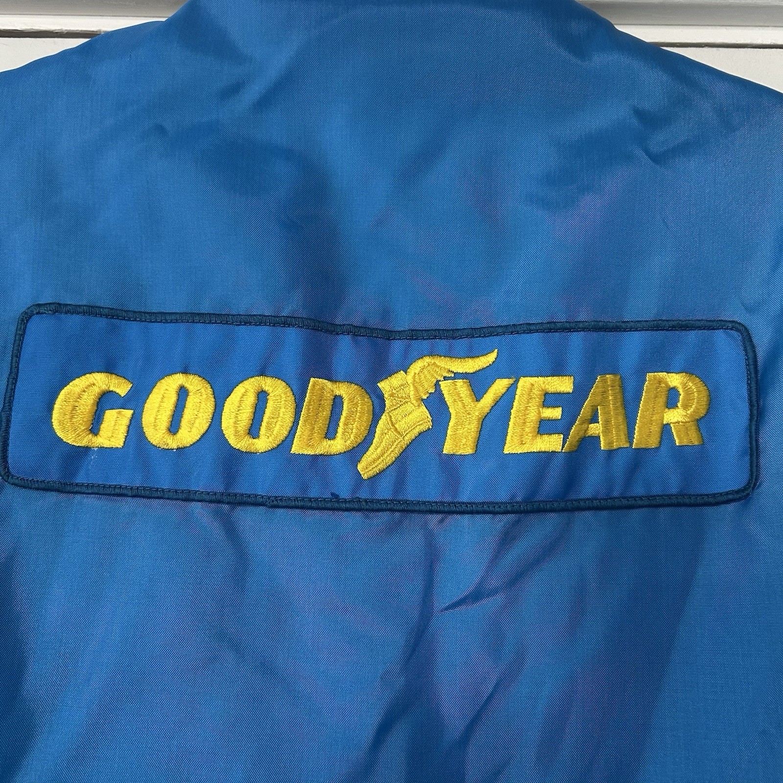 VTG 70s Good Year Tires Racing Jacket Size M USA Made Blue Nylon Quilt Lined
