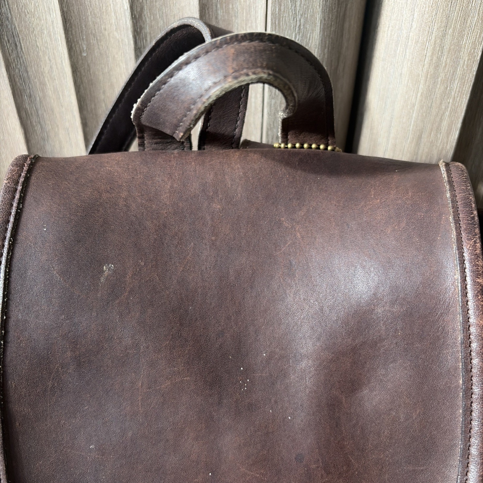 Vintage Coach USA Brown Leather Backpack Turnlock Drawstring Small Bag
