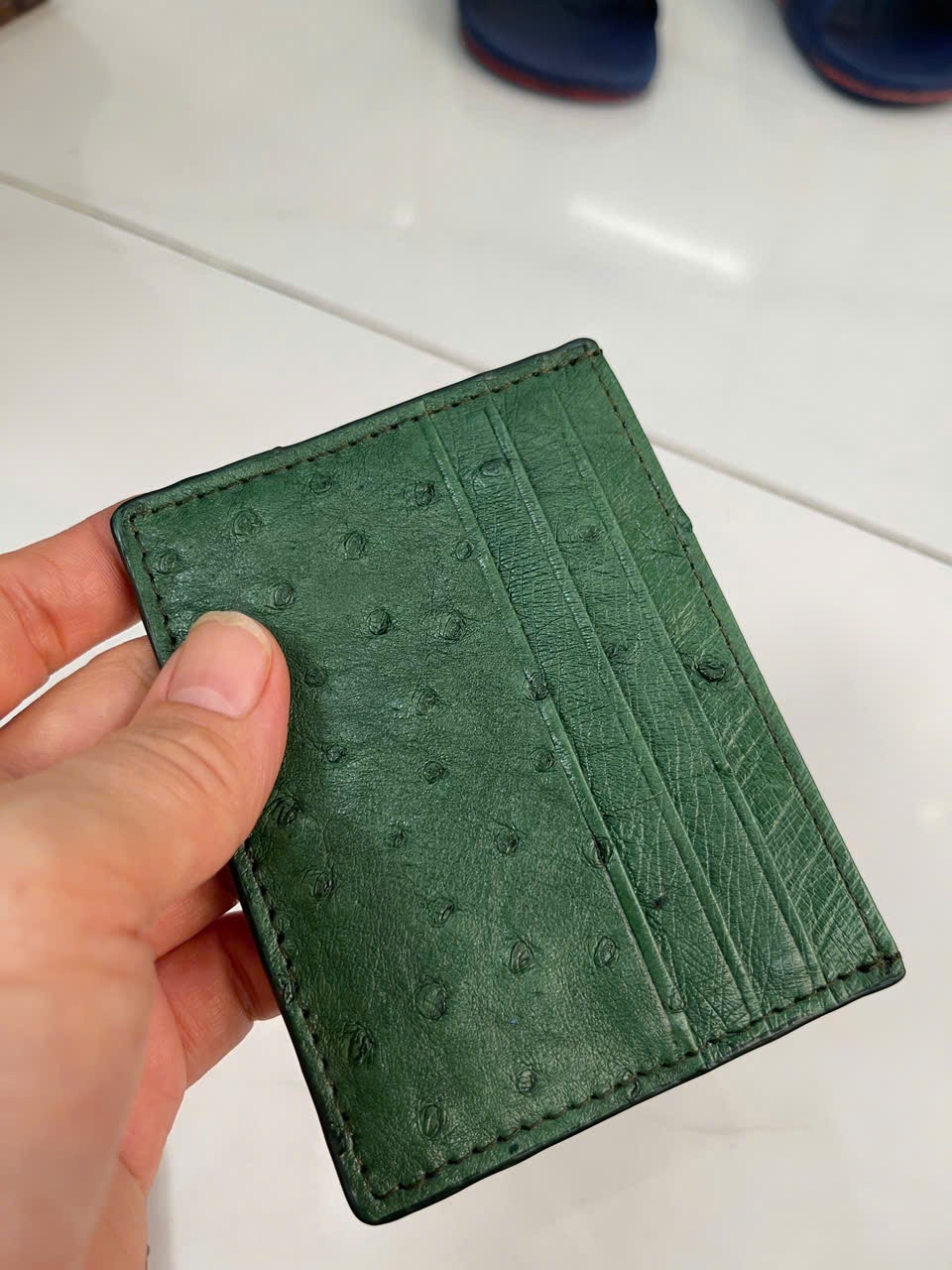 Green GENUINE OSTRICH LEATHER SKIN CREDIT CARD HOLDER/ CARD HOLDER FOR MEN