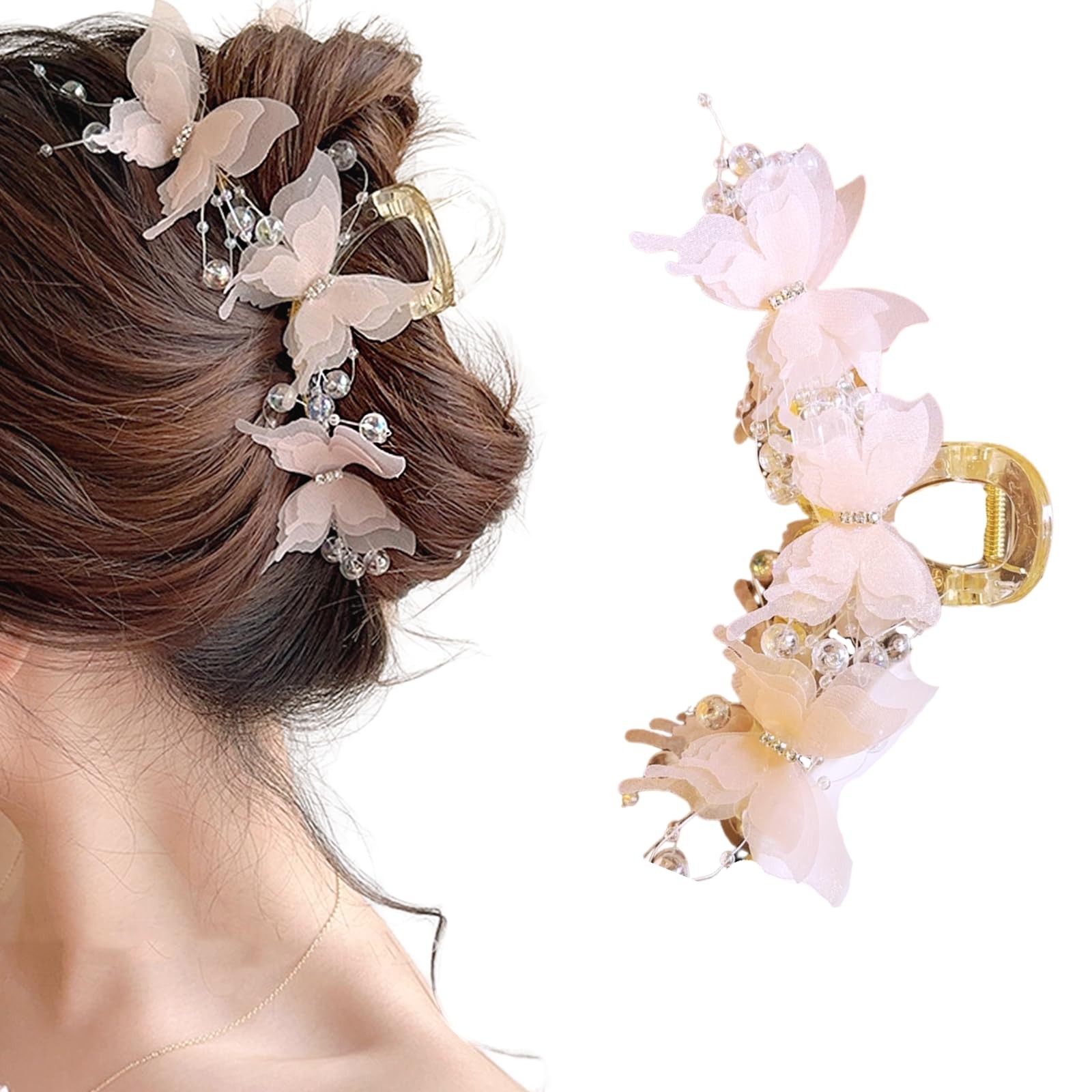Rannyrena Elegant Large Pink Butterfly Transparent Claw Clip (Pack of 1)