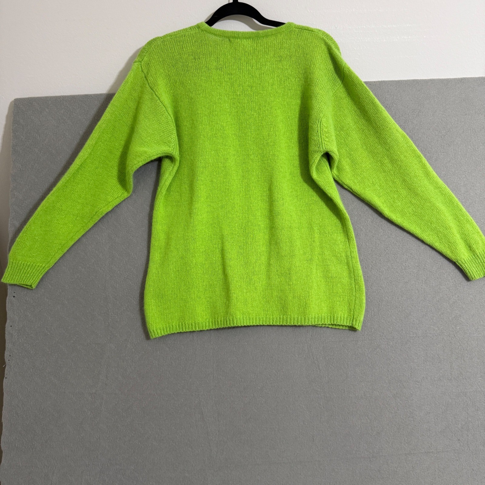 Lisa International Lime Green Silk Angora Cable Knit Sweater Women Large L