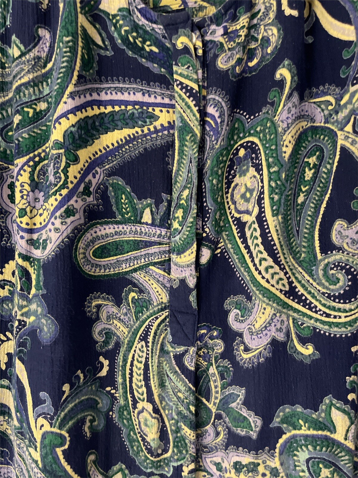 Nine West Jeans Top Womens Medium Blue Paisley Roll Tab Sleeve Hi Low Hem Tunic