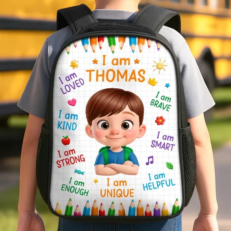 Custom Photo Kids Backpack, Personalized Affirmation School Bag, Back to School