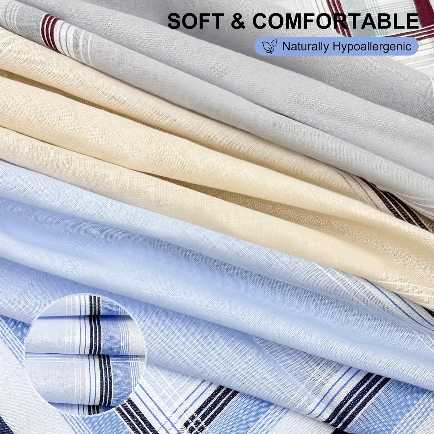 6 Pack Men’s Handkerchiefs, 100% Soft Cotton 16×16 Inch Checkered Pocket Squares