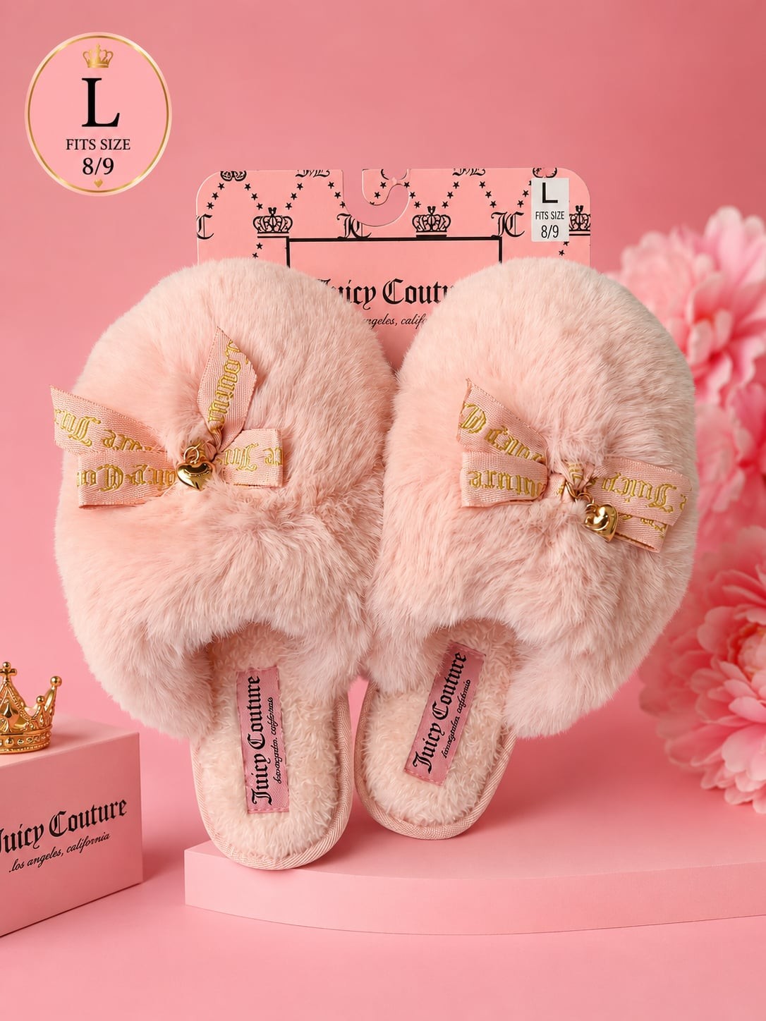 Juicy Couture Women’s JC-Majestic Faux Fur Slippers, Blush Pink