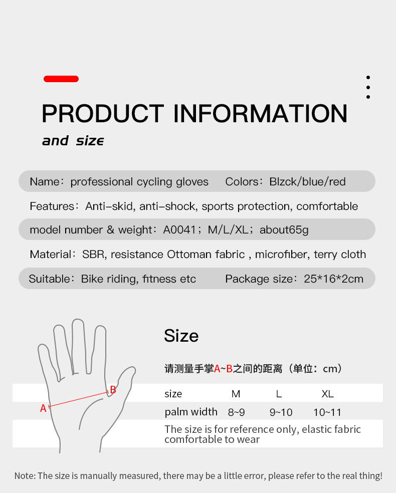 Men Full Finger Bicycle Gloves Anti Slip Gel Pad Motorcycle MTB Road Bike Glove